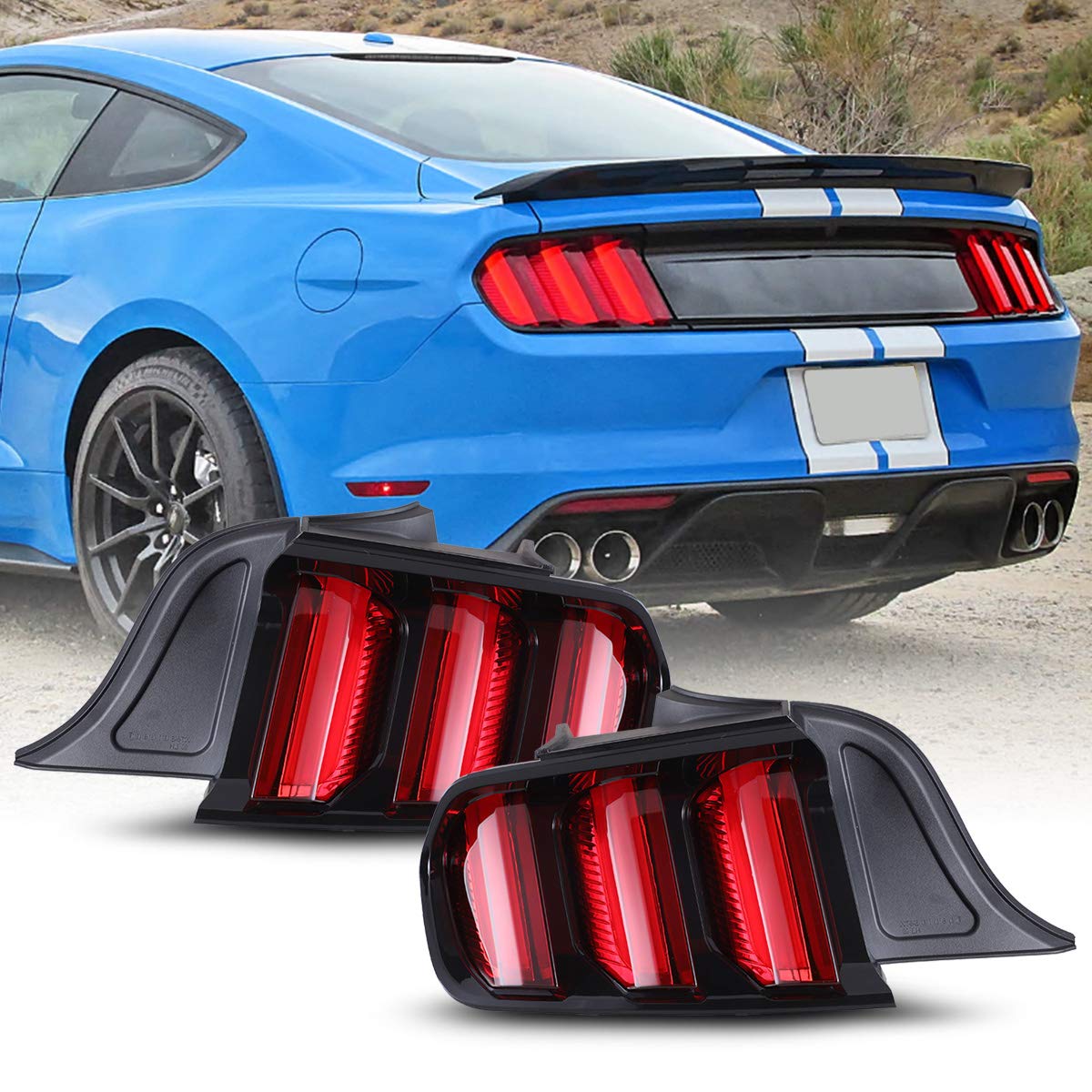 AUTOWIKI LED Tail Lights for 2015-2020 Ford Mustang (US Model) - Red Rear Lamps with Sequential Turn Signals - 2PCS - Perfect for Night Driving & Car Customization