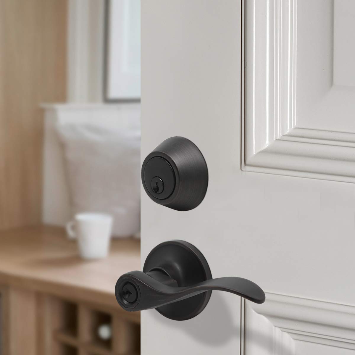 Gobrico 10-Pack Oil Rubbed Bronze Entry Door Lever and Deadbolt Lock Set - Keyed Alike for Front Entrance, Home Security - Perfect for Houses, Apartments & Office Buildings