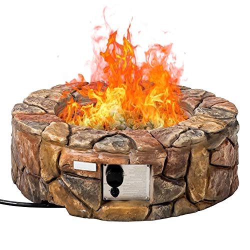 Happygrill Propane Fire Pit Outdoor Patio Heater with Cover & Artificial Stone Rocks - Perfect for Backyard, Camping, and Garden Gatherings
