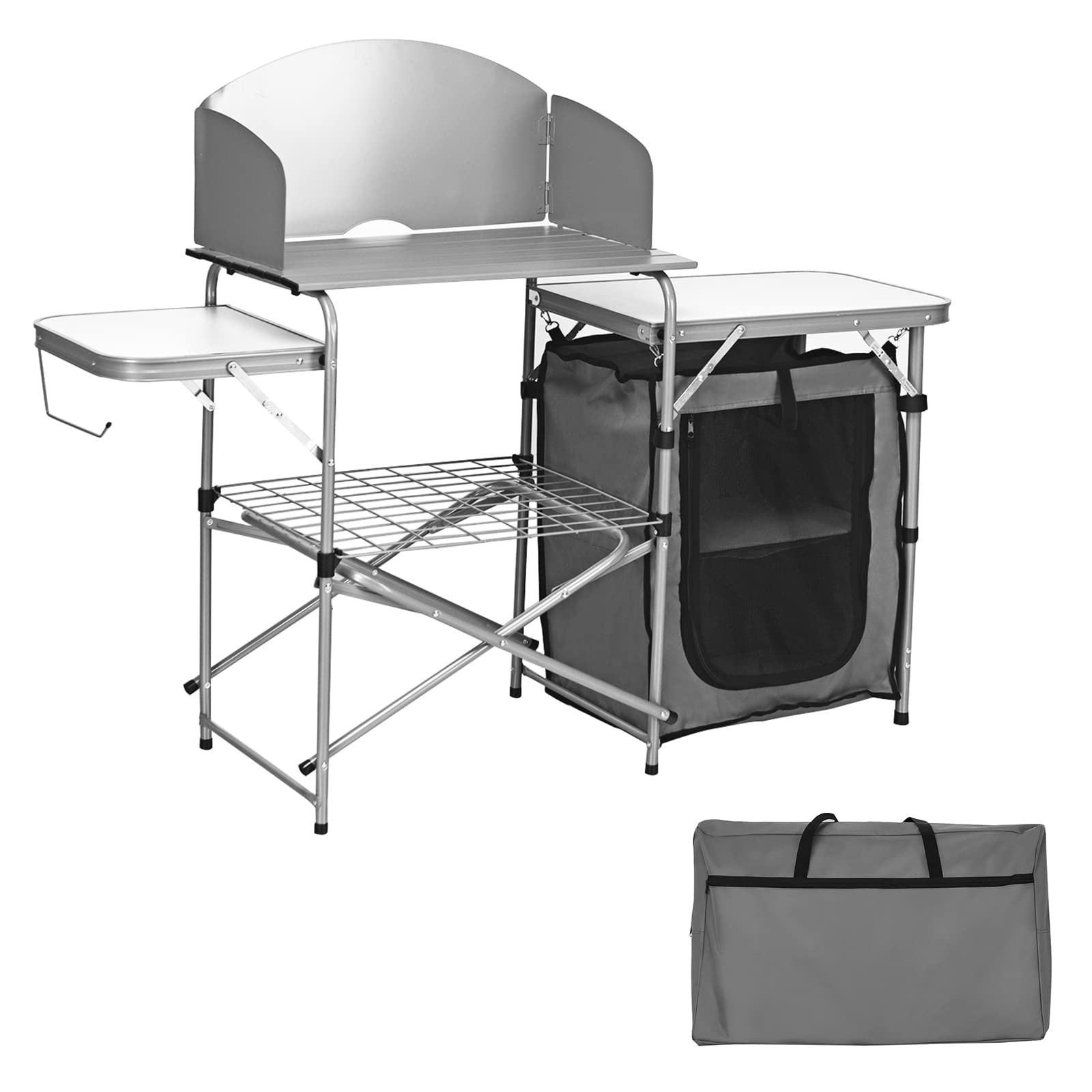 Goplus Portable Camping Kitchen Table with Storage & Detachable Windscreen - 26