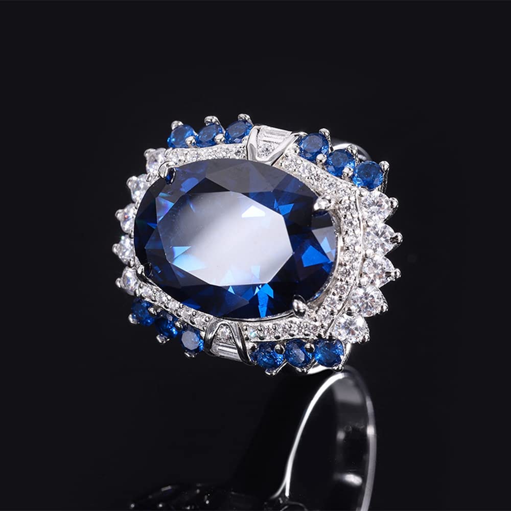 925 Sterling Silver 13x18mm Oval Moissanite Vintage Cocktail Ring - Aquamarine & Emerald Gemstone Jewelry for Women | Perfect for Weddings, Parties & Special Occasions