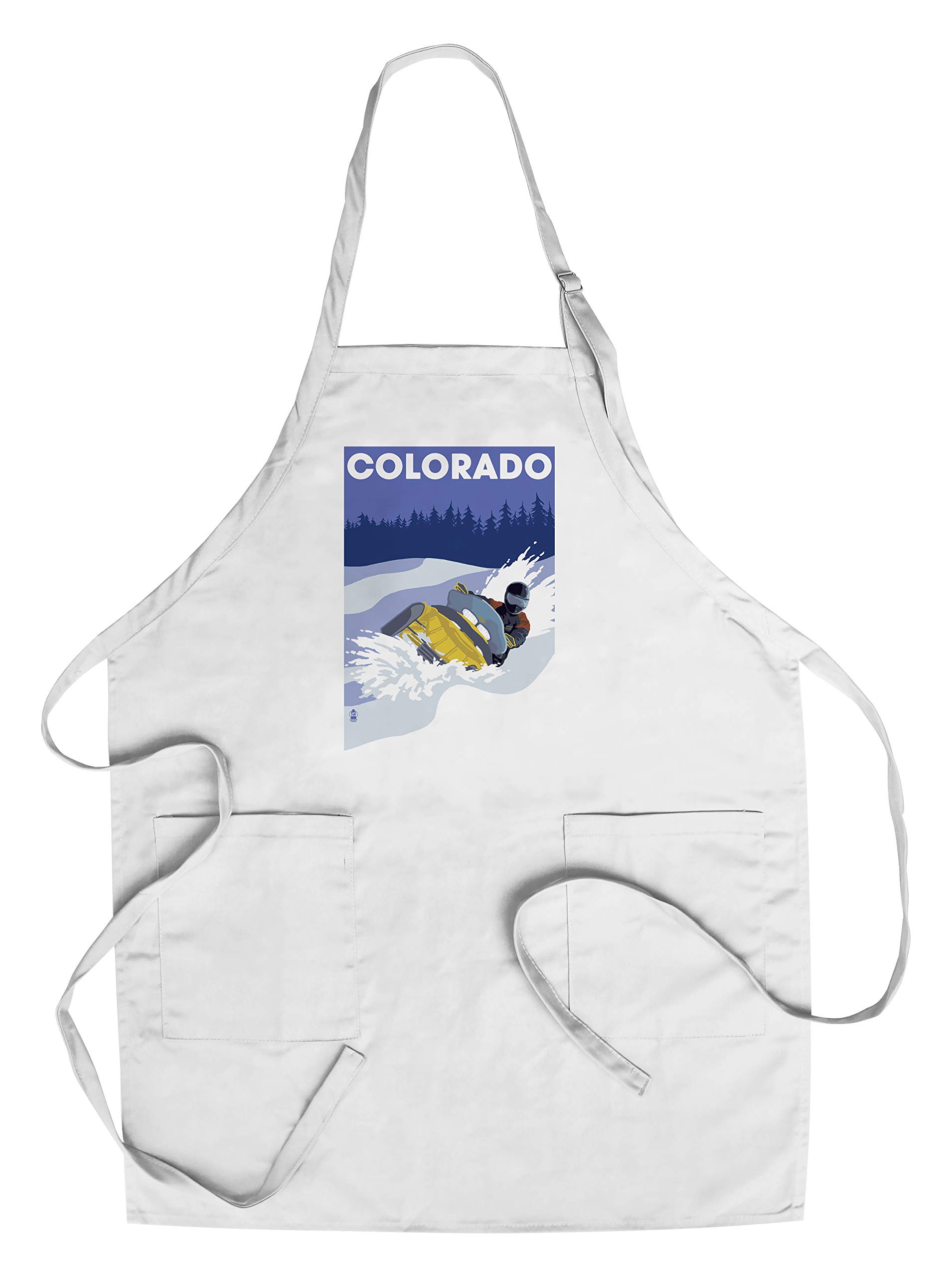 Colorado Snowmobile Scene Cotton Canvas Apron - Unisex Kitchen Cooking Baking Grilling Apron with Pockets - Perfect for Chefs, BBQ Enthusiasts & Home Cooks
