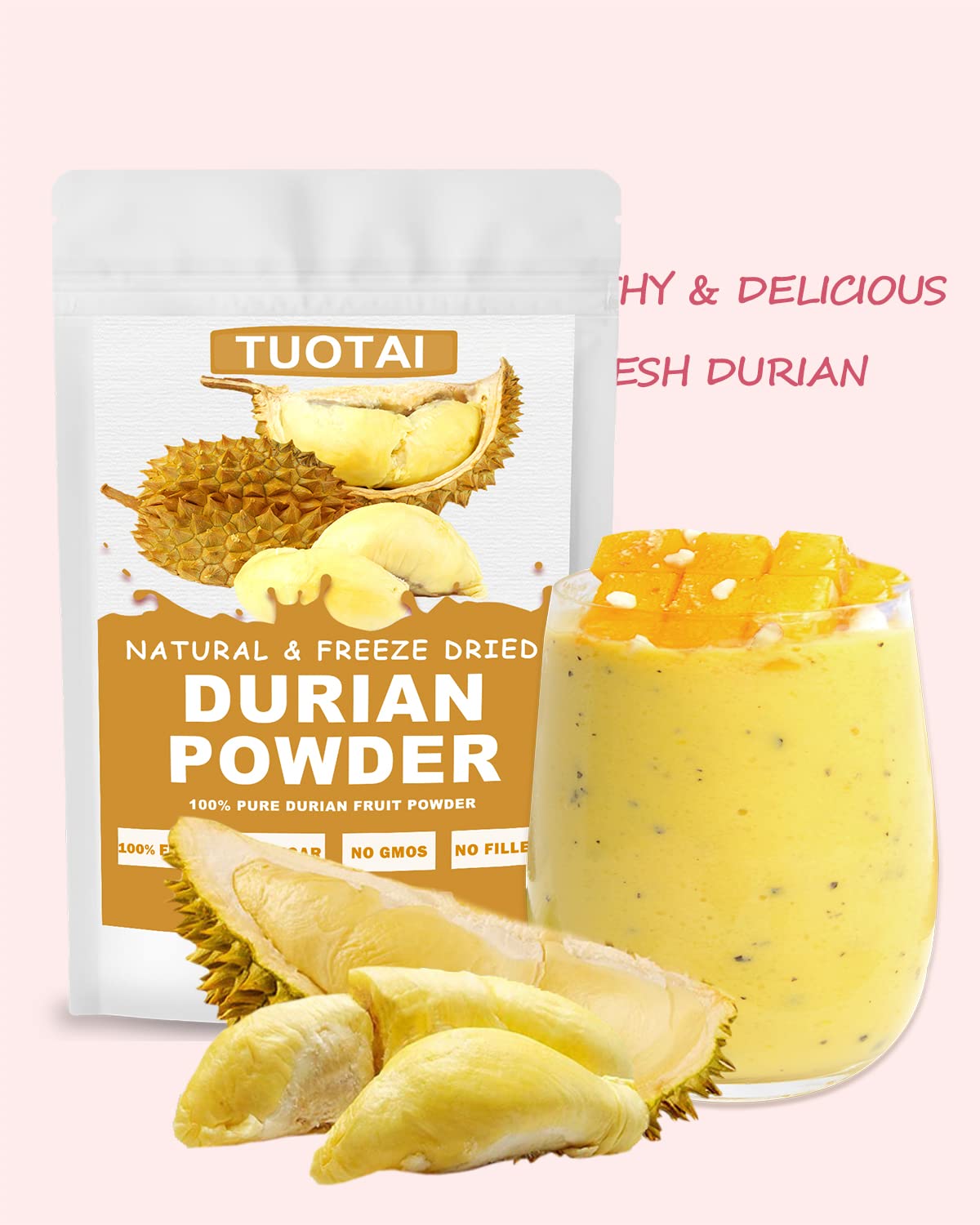 Premium Freeze-Dried Durian Powder - 100% Natural Durian Fruit Powder, 3.5oz for Smoothies, Baking & Healthy Drinks - Perfect for Desserts, Protein Shakes & Asian Cuisine