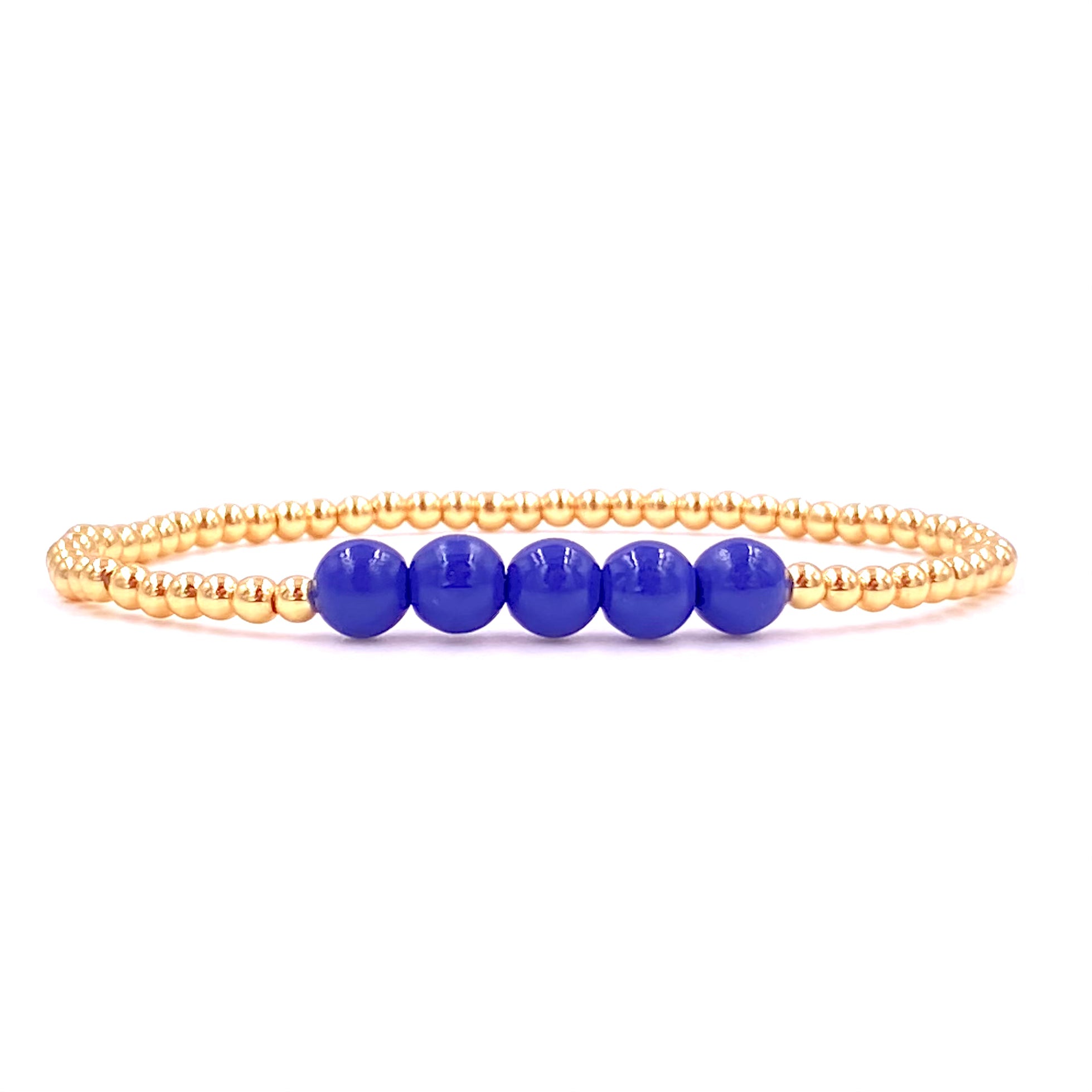 Ashley Gold Stainless Steel 3mm 5-Ball Beaded Stretch Bracelet with Gold Plating & Enamel Center - Elegant Jewelry for Women, Perfect for Parties, Weddings & Everyday Wear