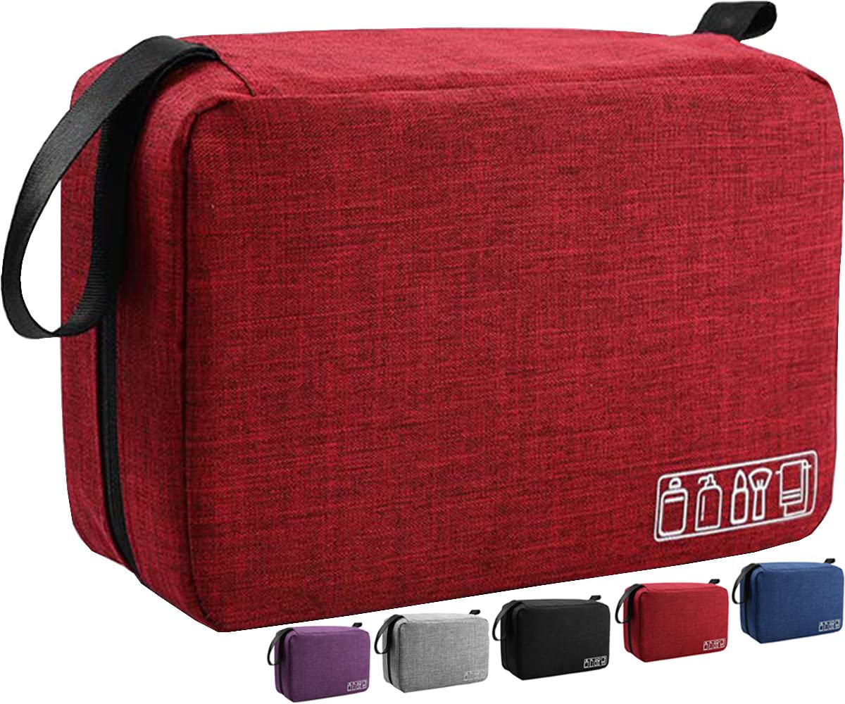 Waterproof Hanging Travel Toiletry Bag for Men & Women - Multi-Functional Cosmetic Organizer Pouch for Makeup, Shaving, Grooming & Toiletries | Perfect for Camping, Gym & Business Trips - Red