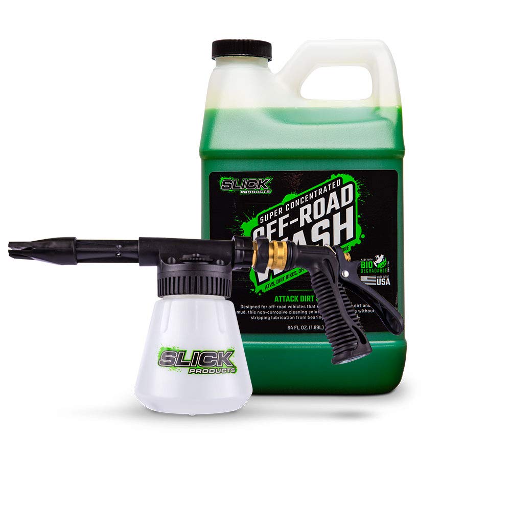 Slick Products Off-Road Wash (64 oz.) + Garden Hose Foam Gun Bundle - Super Concentrated Car Wash Soap for Bikes, ATVs, UTVs, Trucks - Heavy Duty Foam Shampoo for Mud & Dirt Removal - Perfect for Off-Road Vehicles, Motorcycles & Outdoor Cleaning