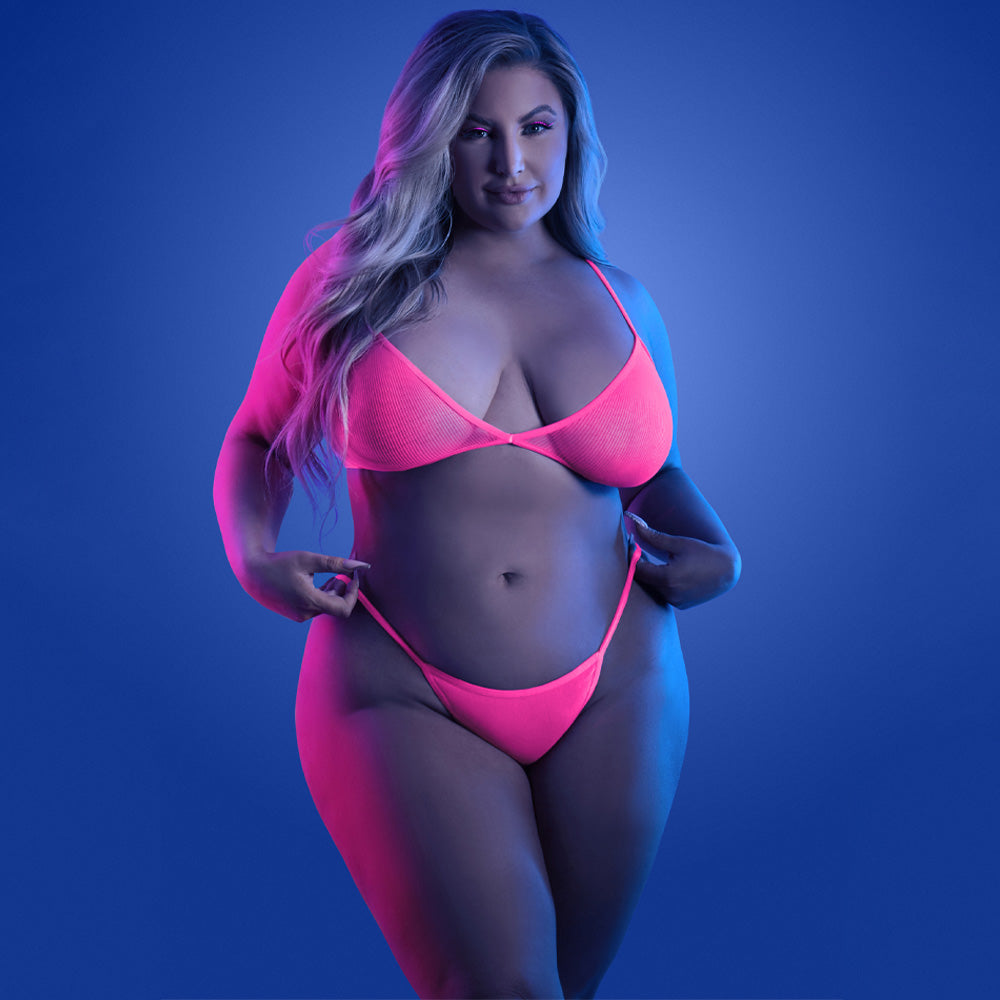 Fantasy Lingerie Glow in The Dark Suspender Stockings Set for Curvy Women - Sexy Nightwear for Romantic Evenings & Boudoir Photography