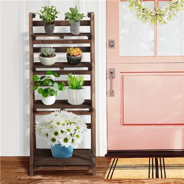 Yaheetech 4-Tier Wooden Foldable Plant Stand - Sturdy Indoor/Outdoor Flower Pot Holder Shelf for Garden, Balcony, Patio & Home Decor