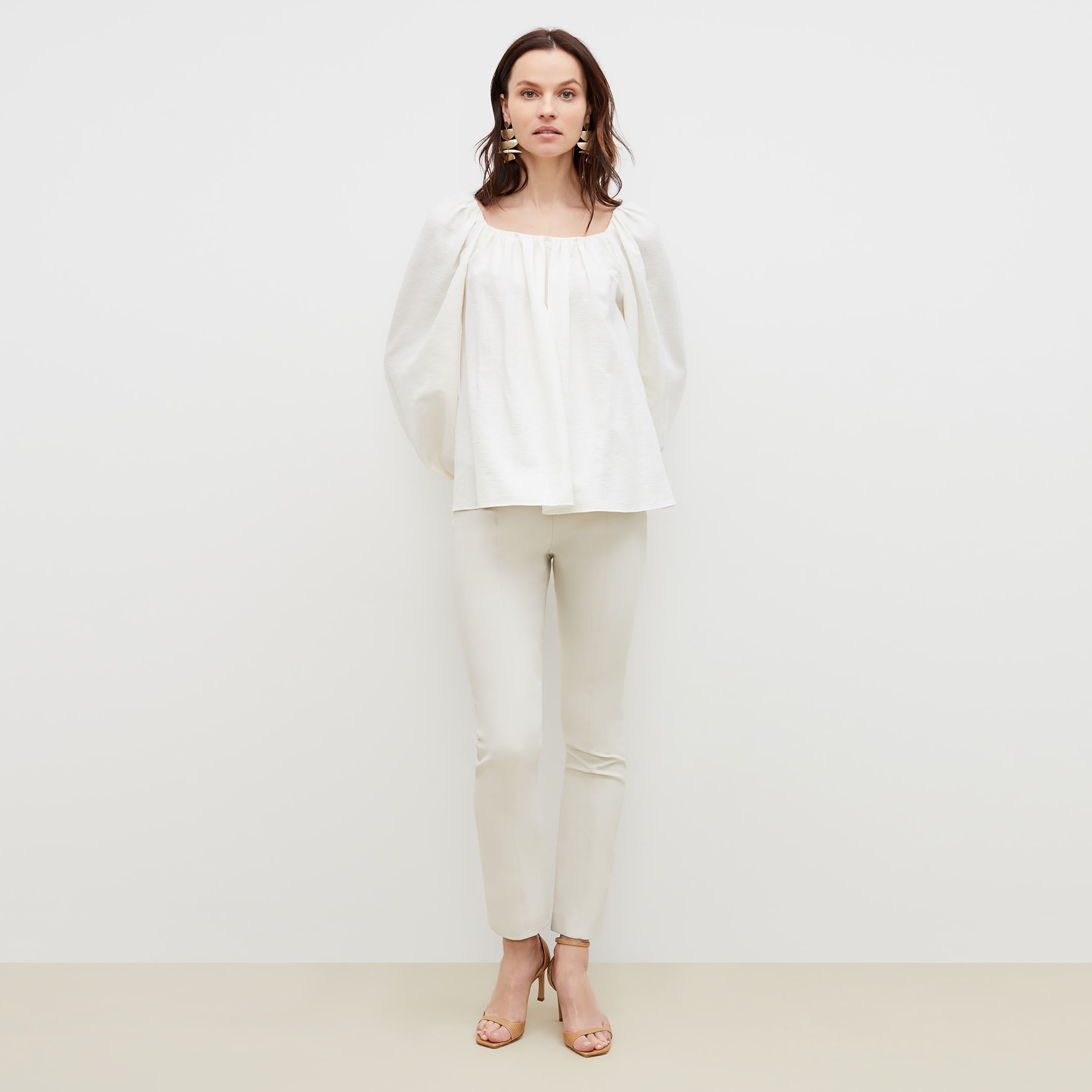 Foster Cigarette Pants for Women - High Waisted Stretch Work Pants in Bone Color - Perfect for Office, Business Casual & Travel