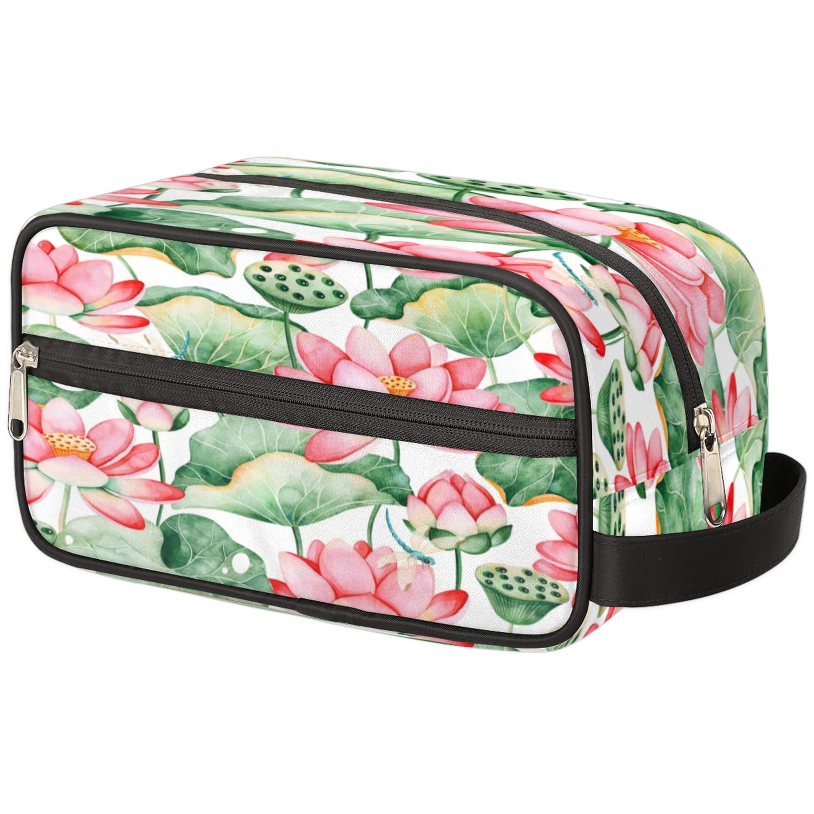 Waterproof Travel Toiletry Bag for Women & Men - Large Capacity Cosmetic Organizer, Makeup Pouch & Shaving Dopp Kit | Perfect for Vacation, Gym, Camping & Business Trips | Lightweight Lotus Design Watercolor Wash Bag