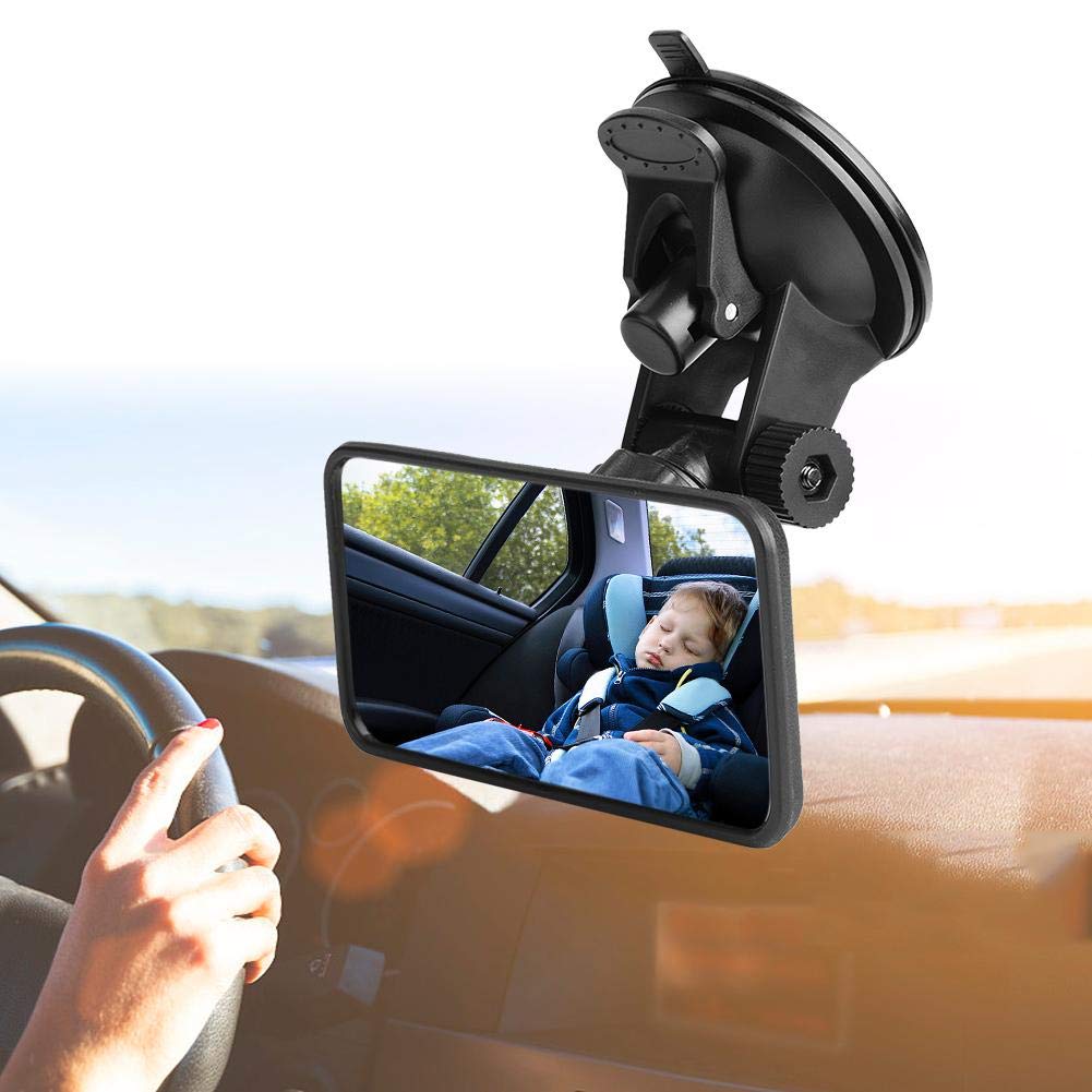 Qiilu Adjustable Baby Car Mirror - Rear View Safety Monitor for Infant Car Seat with Strong Suction Cup | Shatterproof Glass for Safe Travel | Perfect for Parents to Keep an Eye on Baby While Driving