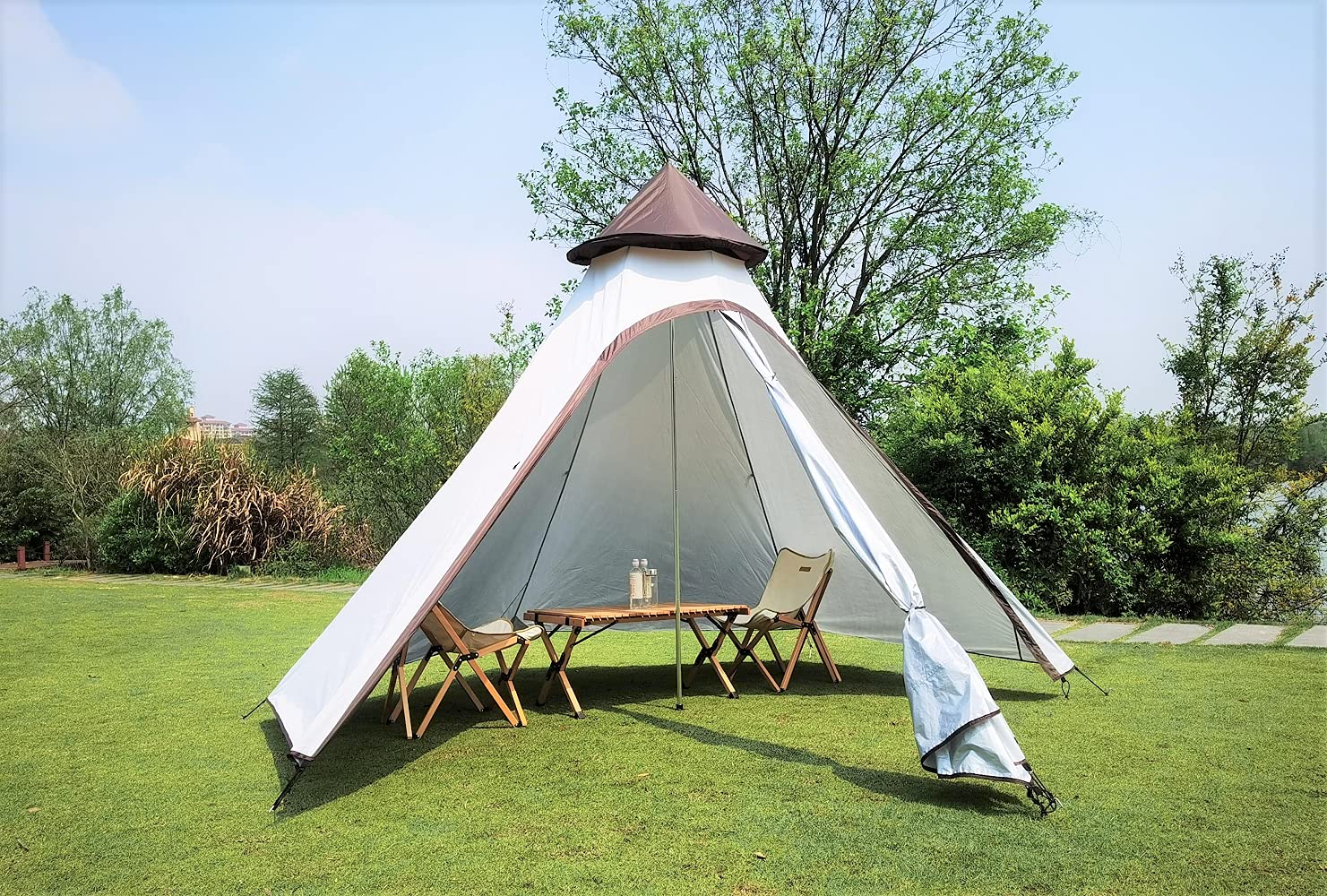 12'x10'x8' Large Family Camping Tent - 3-4 Person Waterproof Lightweight Double Layer Teepee Pyramid Tent for Outdoor Adventures, Backpacking & Glamping