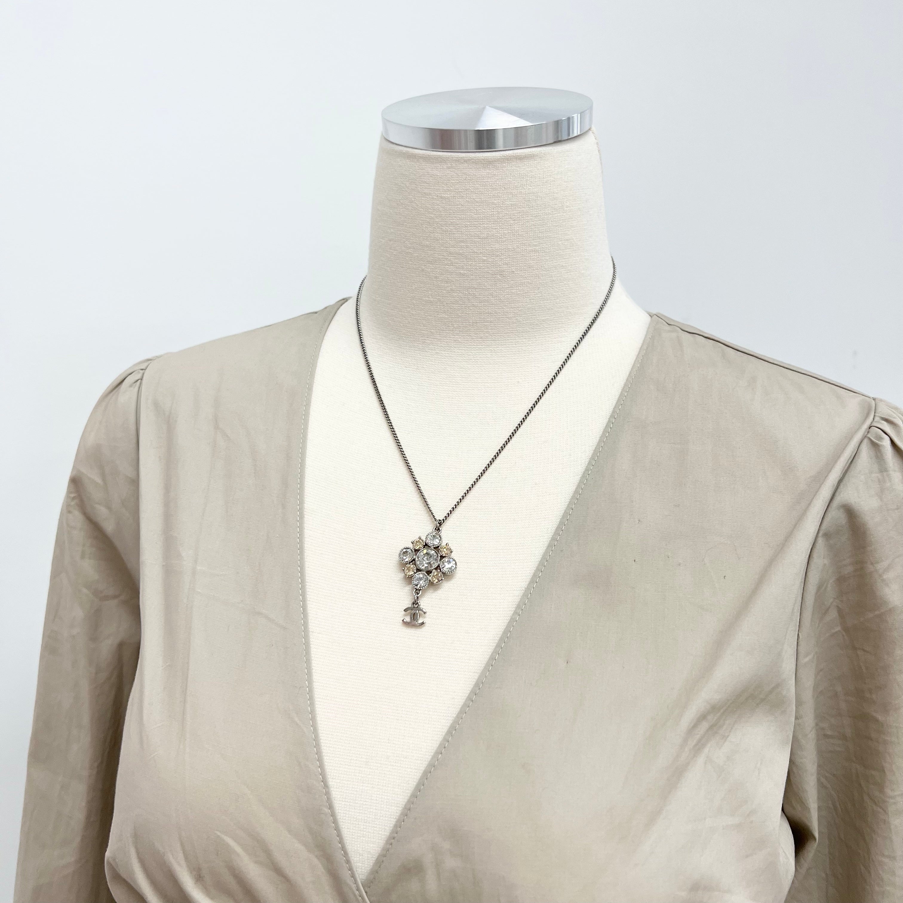Chanel Crystal CC Logo Pendant Necklace - Elegant Costume Jewelry for Women | Perfect for Parties, Weddings & Special Occasions