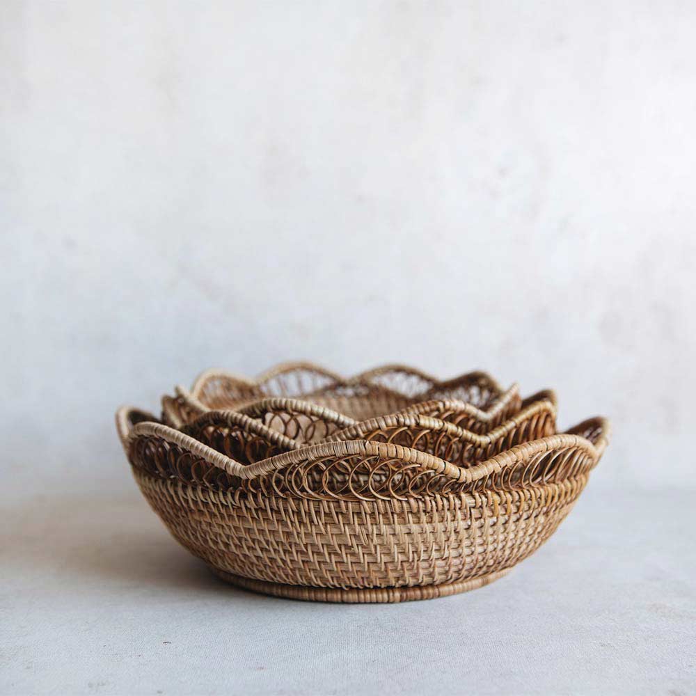 Rhode Rattan Scalloped Basket - Natural Woven Storage Organizer for Home Decor, Bathroom & Bedroom Organization