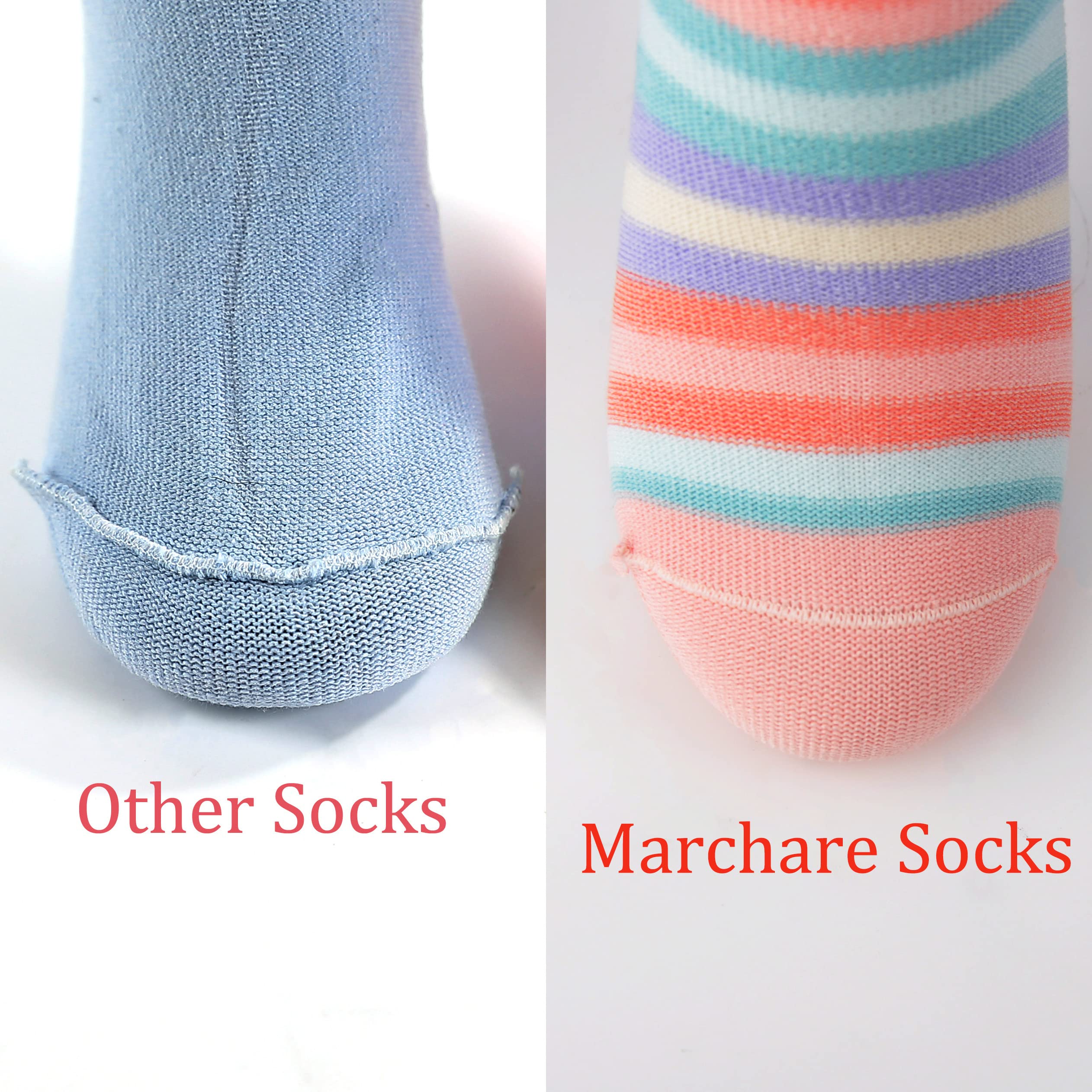 Marchare Girls Seamless Cotton Crew Socks for Kids - 5 Pack Rainbow Stripes Casual & School Socks - Soft, Comfortable Everyday Wear for Play, Sports & Classroom