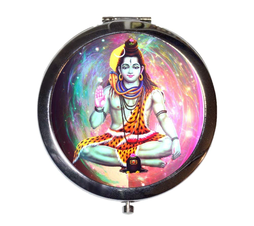 Trippy Shiva Compact Mirror - Psychedelic Hindu God Design - Portable Pocket Mirror for Makeup, Festivals, and Travel Accessories - Perfect for Raves, Cosplay, and Spiritual Gifts