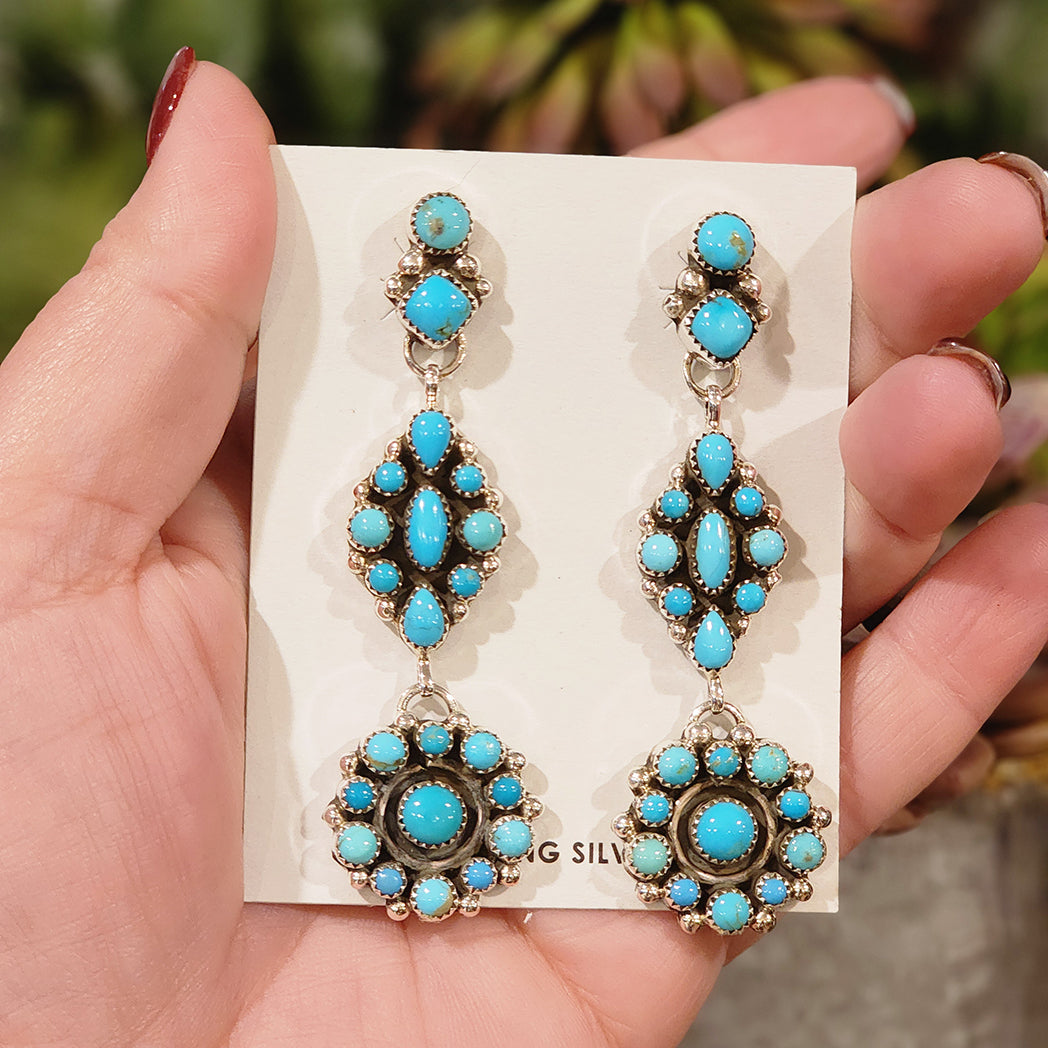 Tina Kingman Turquoise Cluster Earrings – Handmade Boho Jewelry for Women, Sterling Silver Dangle Earrings | Perfect for Festivals, Parties, and Everyday Wear