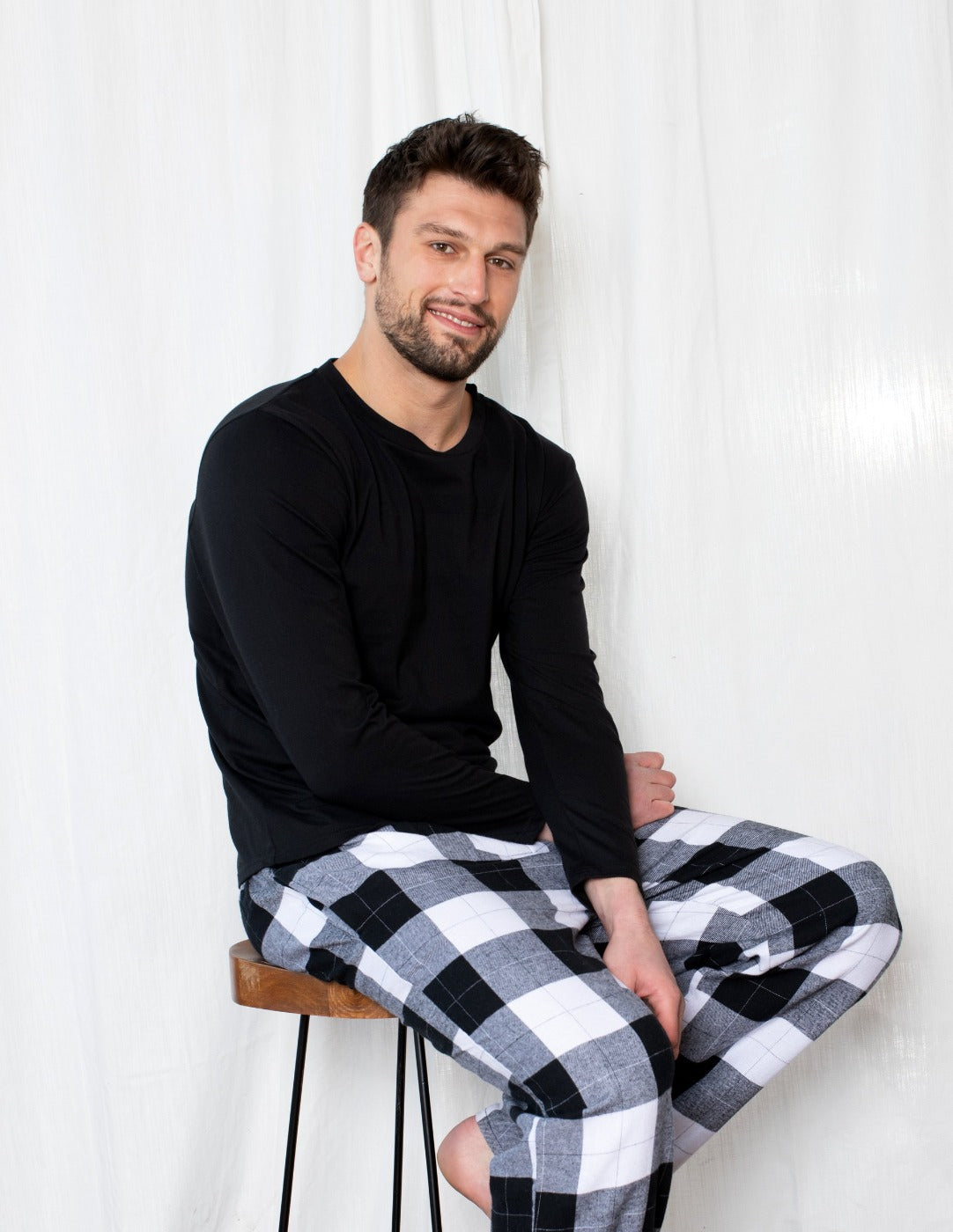 Black and White Plaid Matching Family Pajama Set - Christmas Holiday Pajamas for Family Photos, Cozy Sleepwear for Couples & Kids