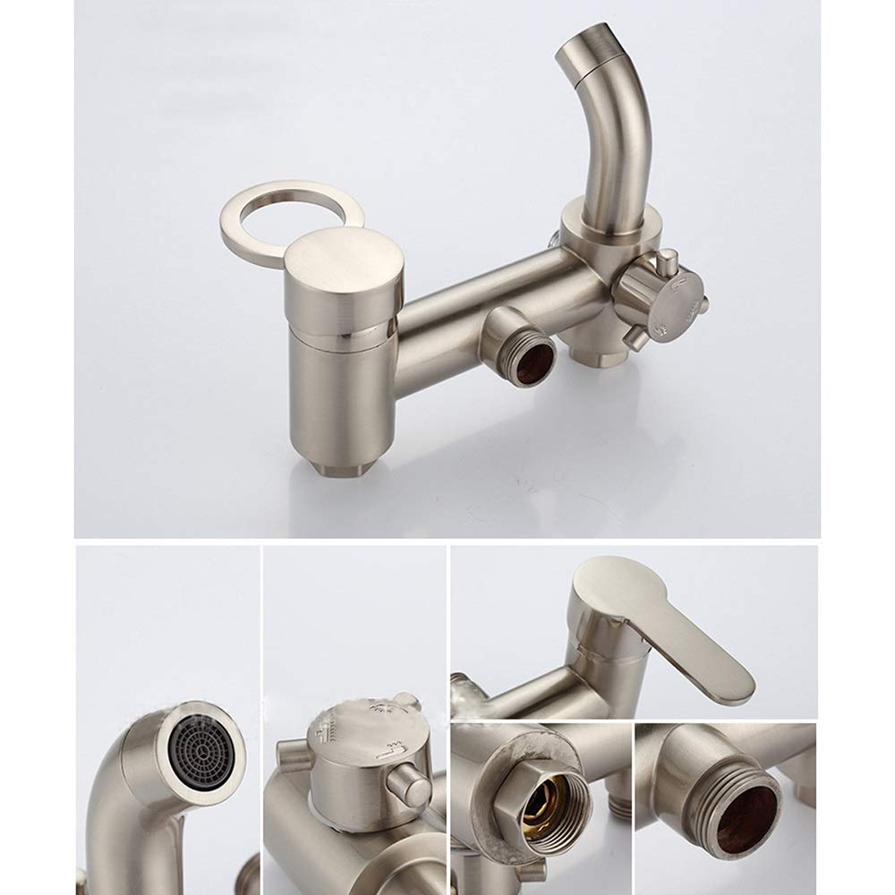 White Gold Double Lift Brass Shower Faucet Set - Hot & Cold Water Mixer with 3 Spray Modes (Rain/Massage/Jet) - High Pressure Booster Showerhead for Bathroom & Spa Relaxation