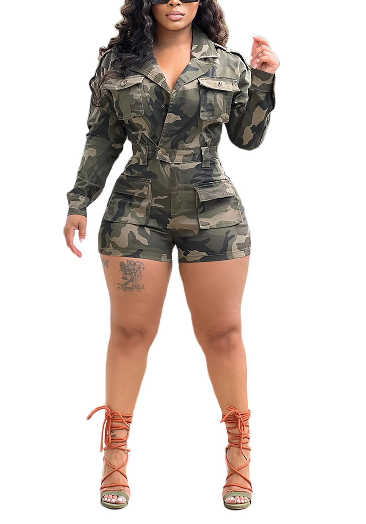 Sexy Camouflage Jumpsuit for Women - One Piece Romper Playsuit Overalls | Trendy Outfit for Parties, Nightlife & Casual Wear