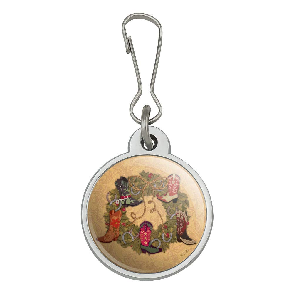 Western Christmas Holiday Boot Wreath Charm - Cowboy Horseshoe Zipper Pull for Jacket, Handbag, Purse, Luggage & Backpack | Perfect for Western Decor, Holiday Gifts & Fashion Accessories
