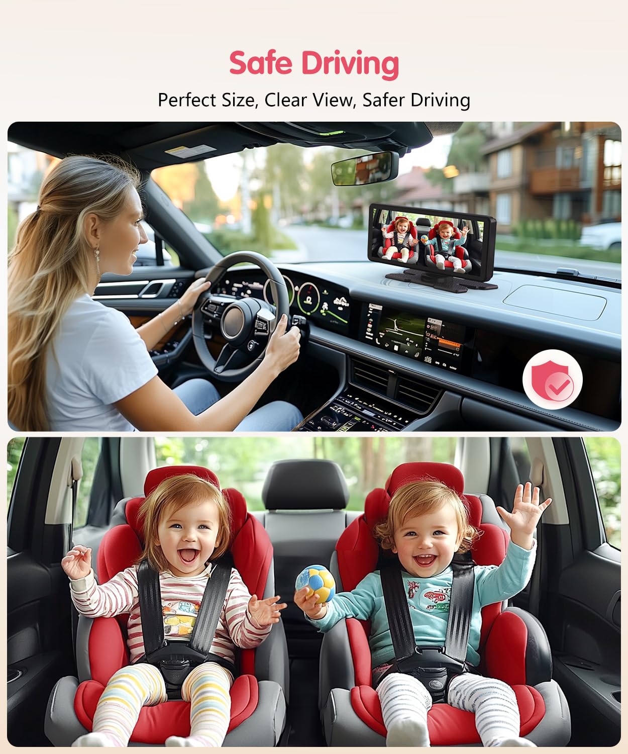 Dual Channel Baby Car Camera for 2 Kids - 7.2
