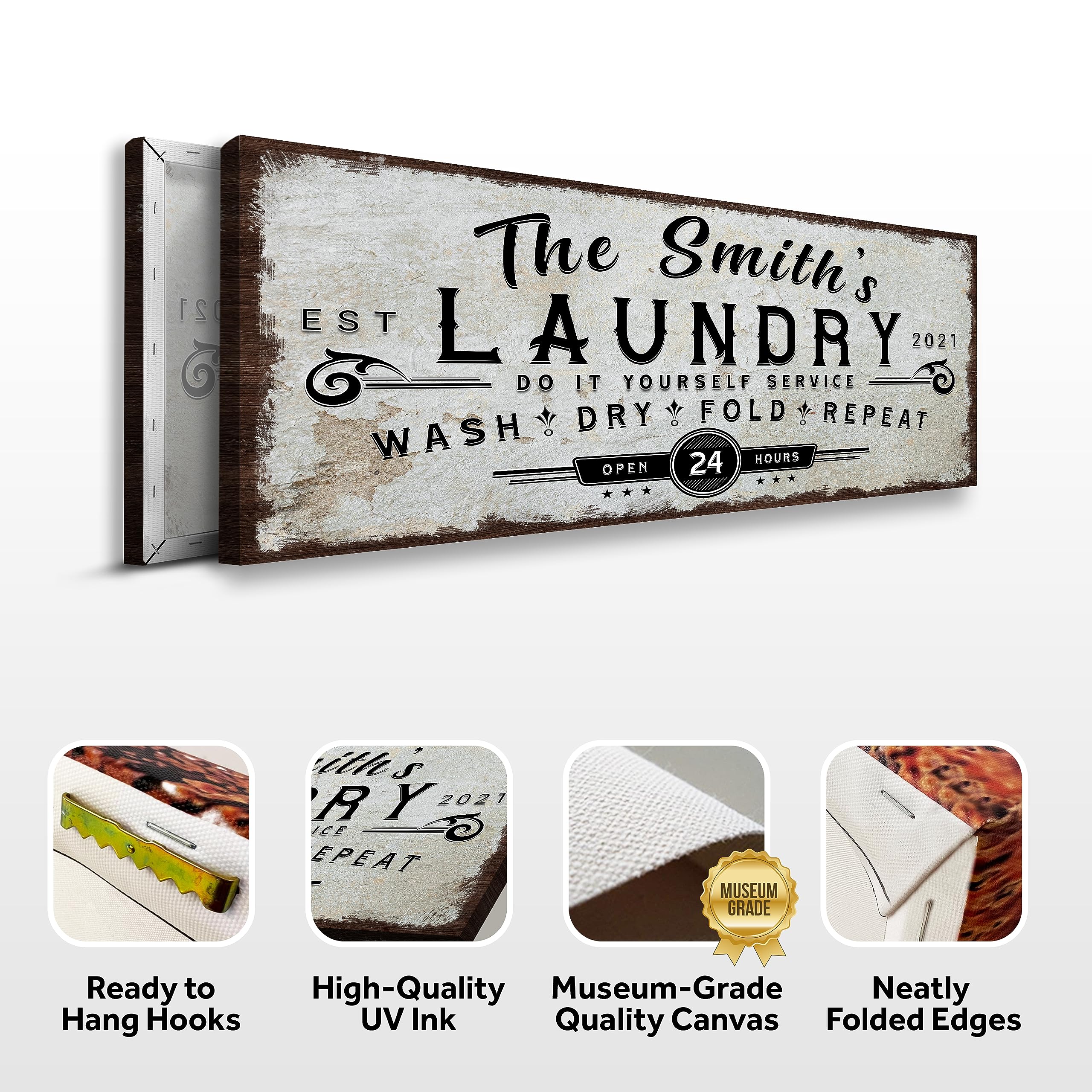 Personalized Laundry Room Sign - Custom Family Name DIY Canvas Wall Art (36