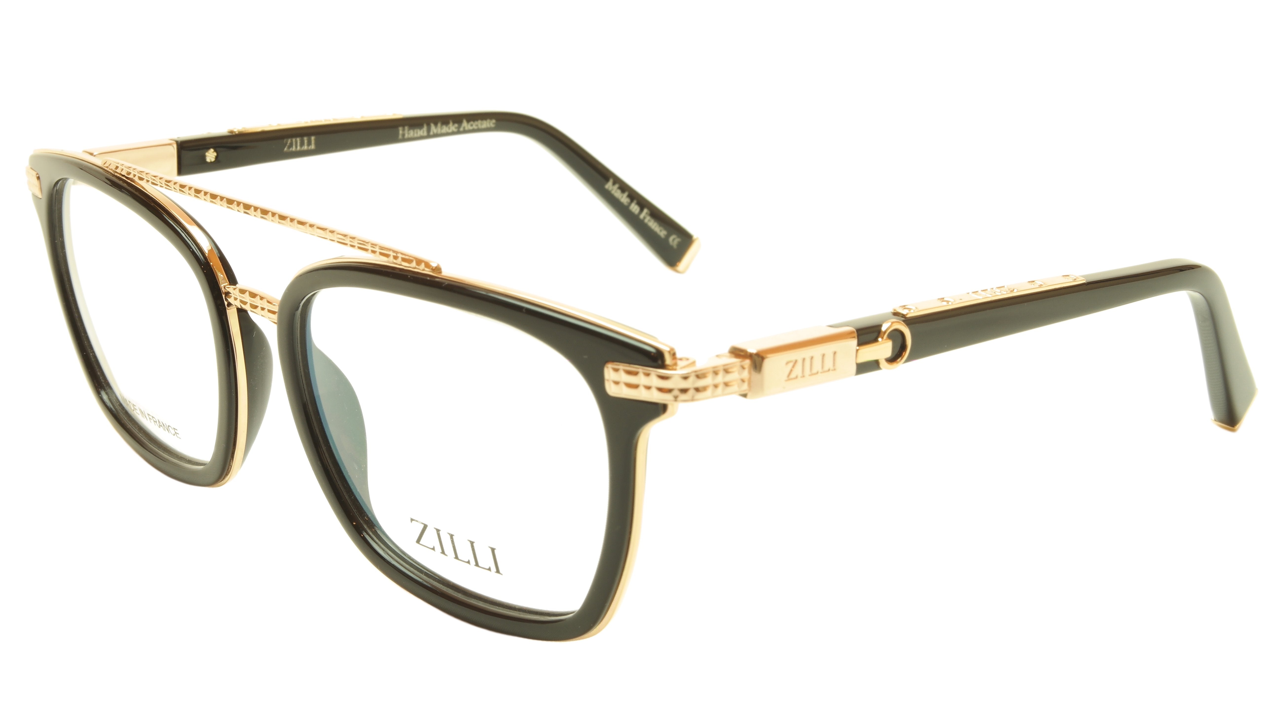 ZILLI Handmade Acetate & Titanium Eyeglasses Frame - Black Gold France Design (Model ZI 60017 C01) | Luxury Reading Glasses & Fashion Statement for Business Professionals