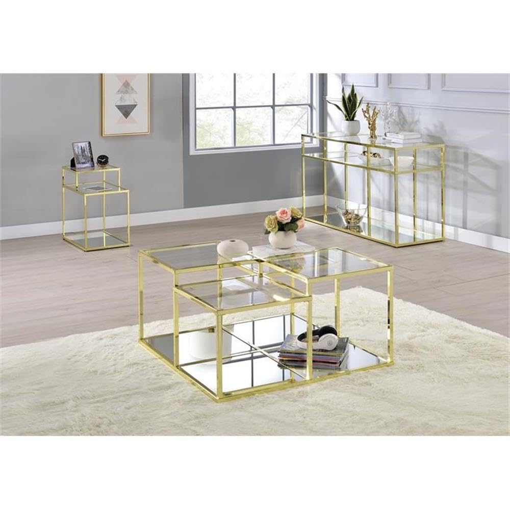 Acme Uchenna Modern Glass Top Coffee Table with Sturdy Metal Frame - Clear Tempered Glass & Gold Finish - Perfect for Living Room, Lounge & Office Decor