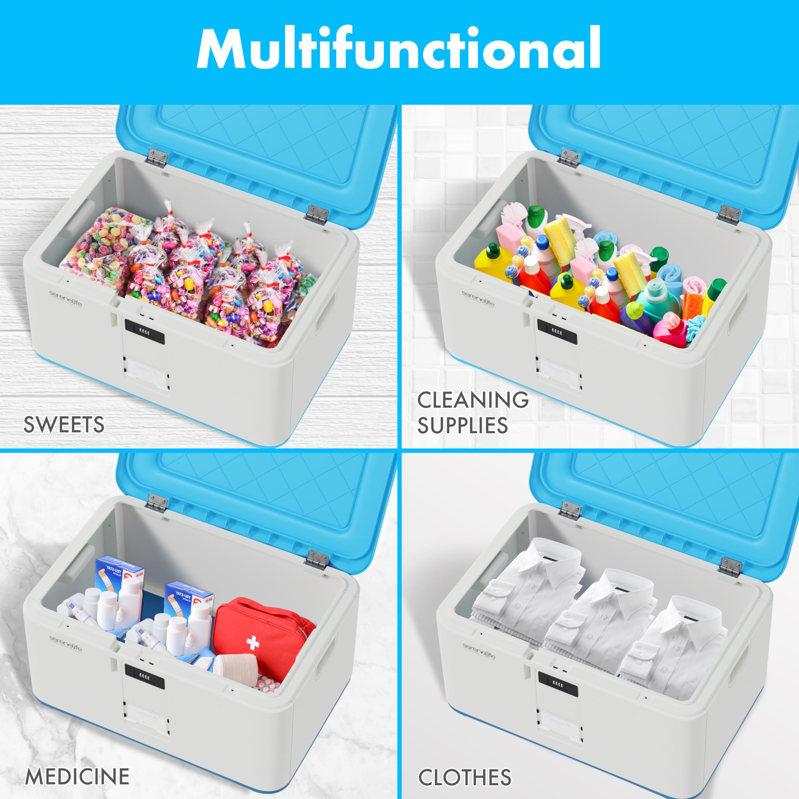SereneLife 21 Gallon Lockable Storage Box with Combination Lock - Secure Organizing Container for Home, Office, Garage & Travel - Durable Plastic Storage Bin for Clothes, Toys, Documents & Seasonal Items