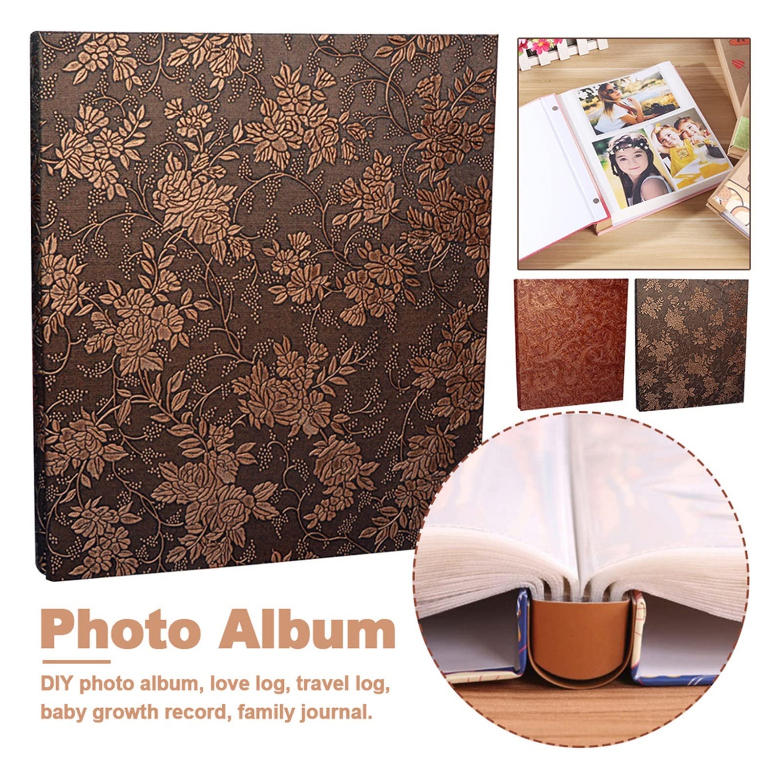 DIY 6 Inch PU Leather Photo Album - 600 Pockets Large Capacity for Family Travel, Baby Photos & Home Decoration | Perfect Gift for Weddings, Anniversaries & Memory Keeping (Noir)