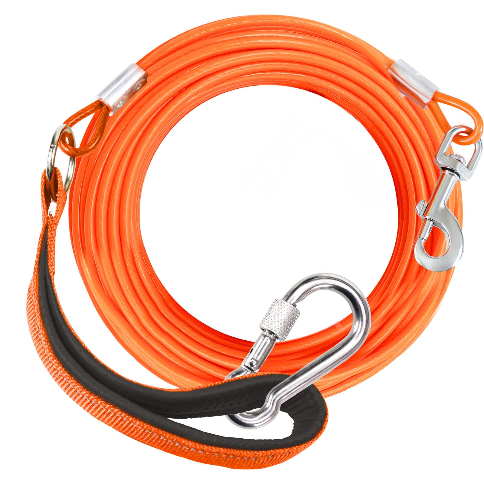 Durable Chew-Proof Long Dog Leash 10/20/30/50 ft - Heavy Duty Tie Out Cable with Carabiner for Medium & Large Dogs | Padded Handle for Comfortable Training & Walking | Perfect for Backyard, Park & Outdoor Adventures