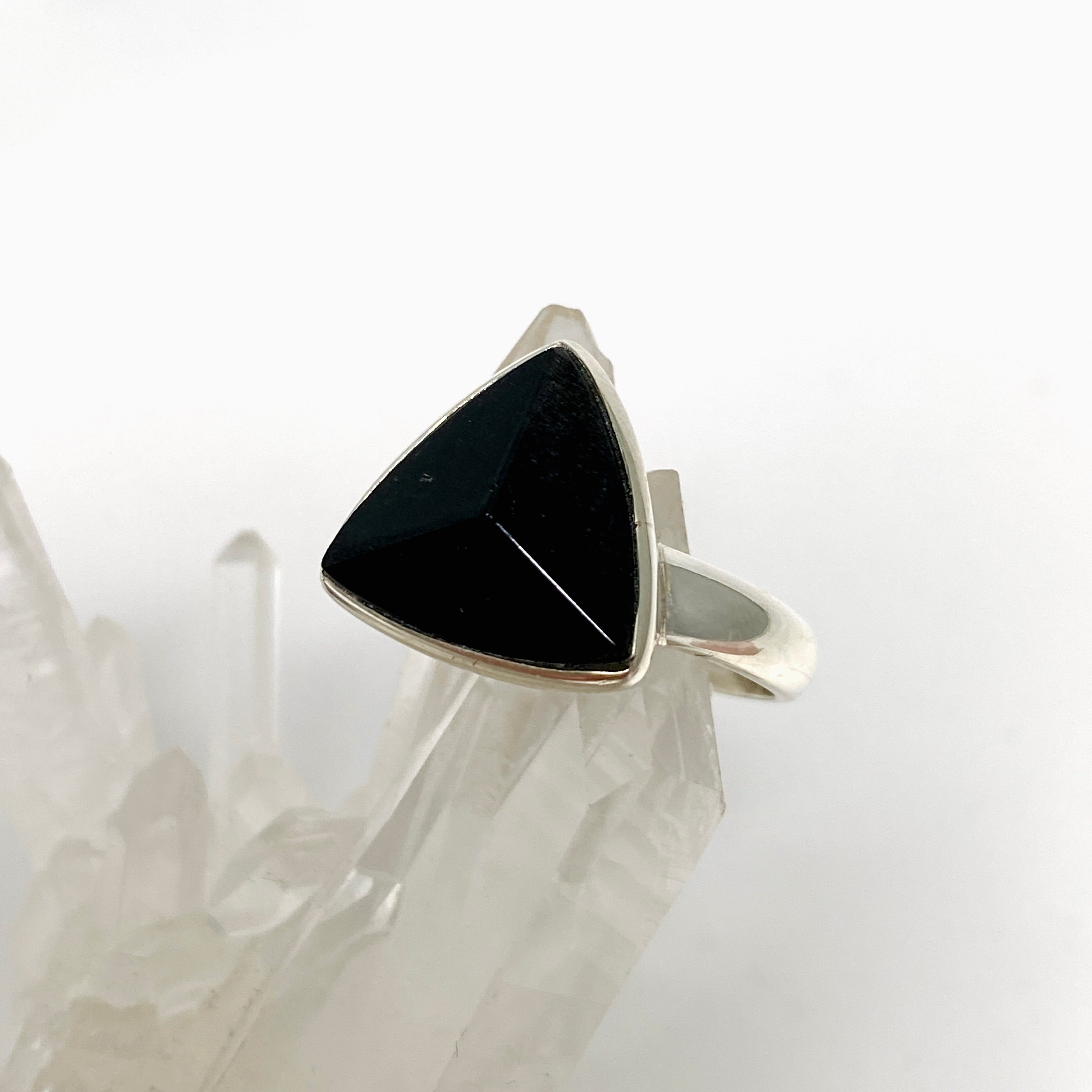 Black Tourmaline Triangular Faceted Ring for Women - Size 10 - PRGJ495 - Elegant Healing Crystal Jewelry for Meditation, Energy Protection & Spiritual Gifts