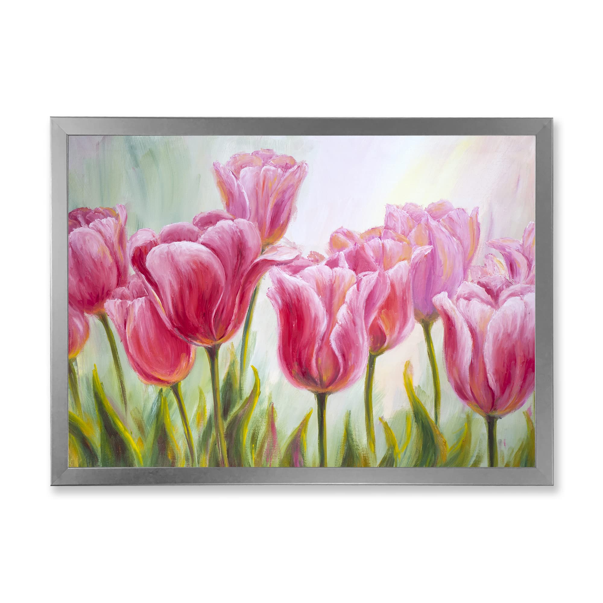 Tulips Flowers Blossoming Traditional Framed Wall Art - Vintage Floral Canvas Painting for Home Decor, Living Room, Bedroom & Office