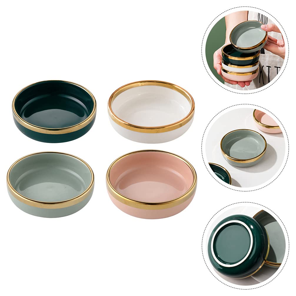 Hemoton 4-Piece Ceramic Sauce Bowls Set - Small Appetizer Plates for Dipping Sauces, Vinegar, Seasonings, Pickles - Perfect for Kitchen, Dining Table, Party Snacks & Entertaining