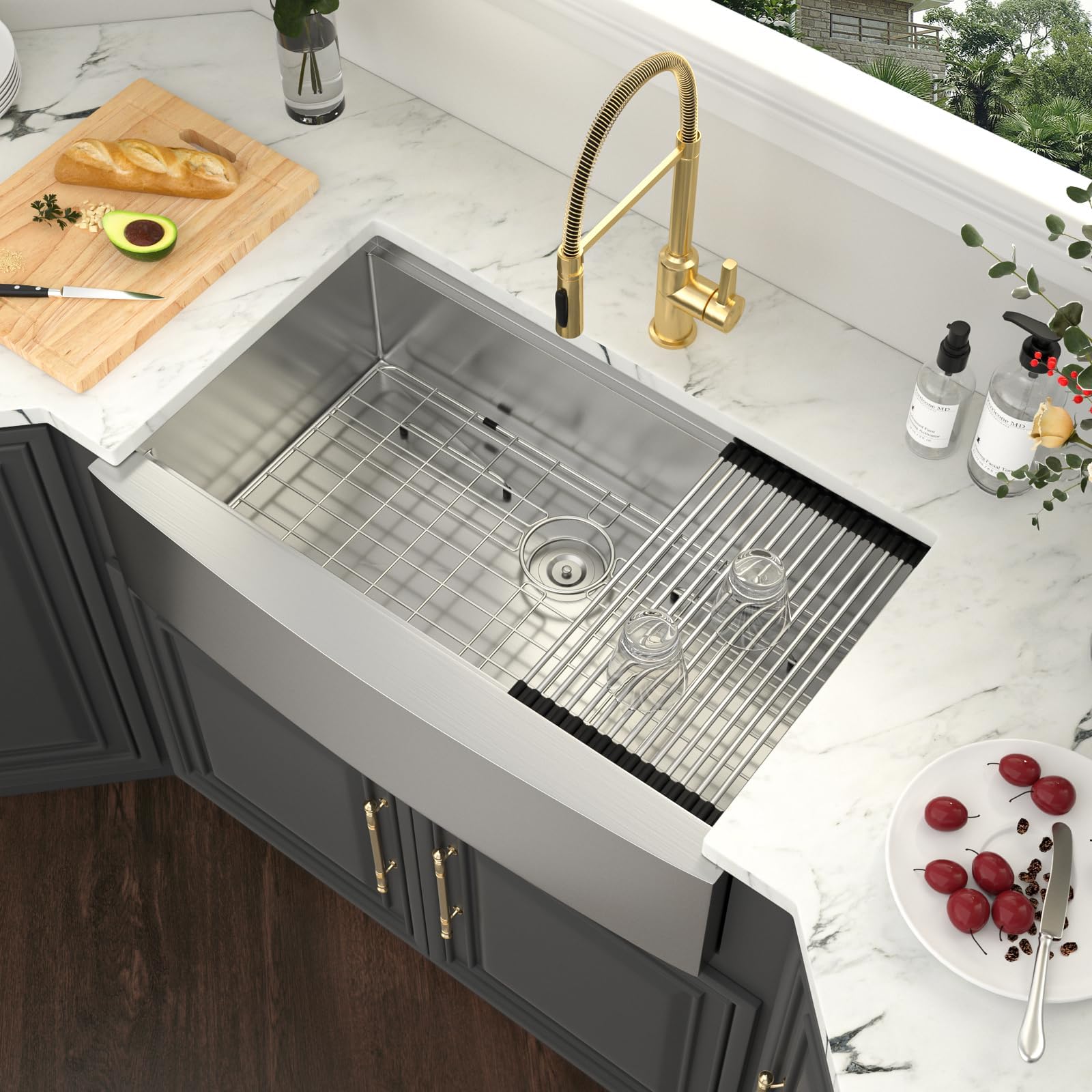 36 Inch Stainless Steel Farmhouse Kitchen Sink - Single Bowl Apron Front Farm Sink with Accessories | Handmade Modern Design for Rustic & Contemporary Kitchens | Perfect for Cooking, Baking, and Entertaining