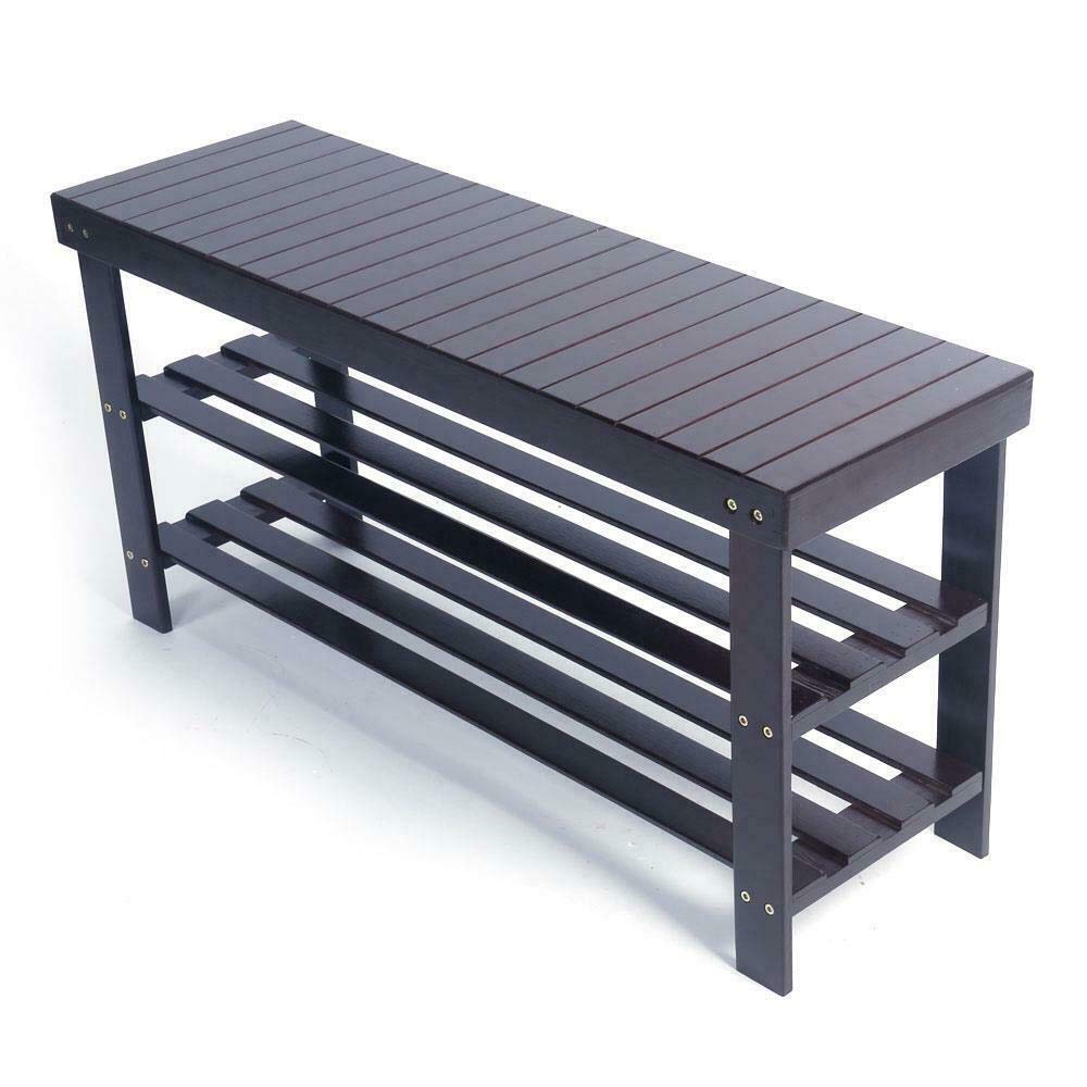 3-Tier Bamboo Shoe Rack Bench with Storage Shelf - Entryway Hallway Organizer for Shoes, Boots & Accessories | Space-Saving Closet Shoe Storage Solution for Home, Apartment & Office