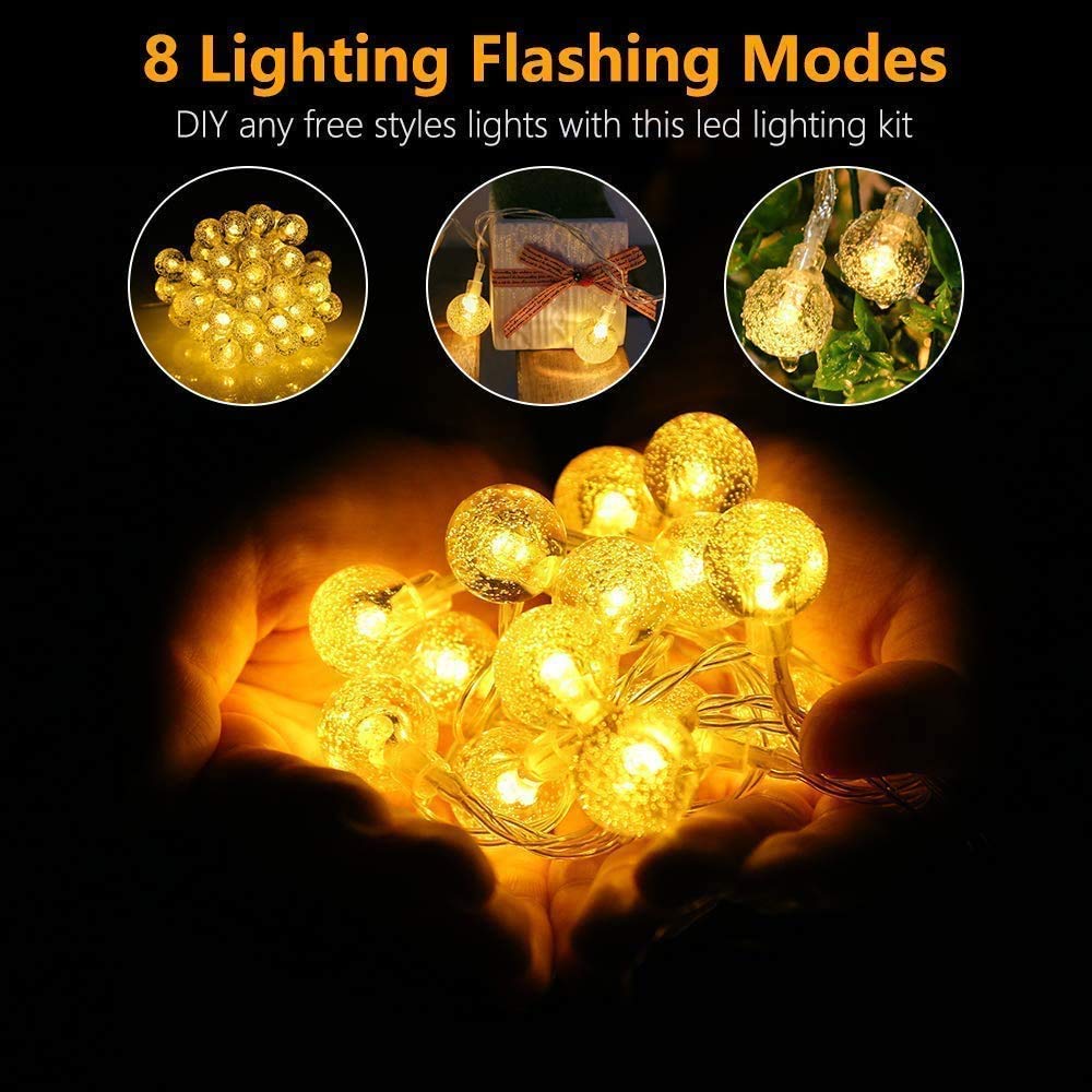 Battery Operated Globe String Lights - 33 FT 80 LED Waterproof Crystal Ball Fairy Lights with Remote Control & 8 Lighting Modes - Indoor Outdoor Decorative Lights for Christmas, Party, Patio, Wedding, Garden - Warm White LED Lights for Home Decor & Special Events