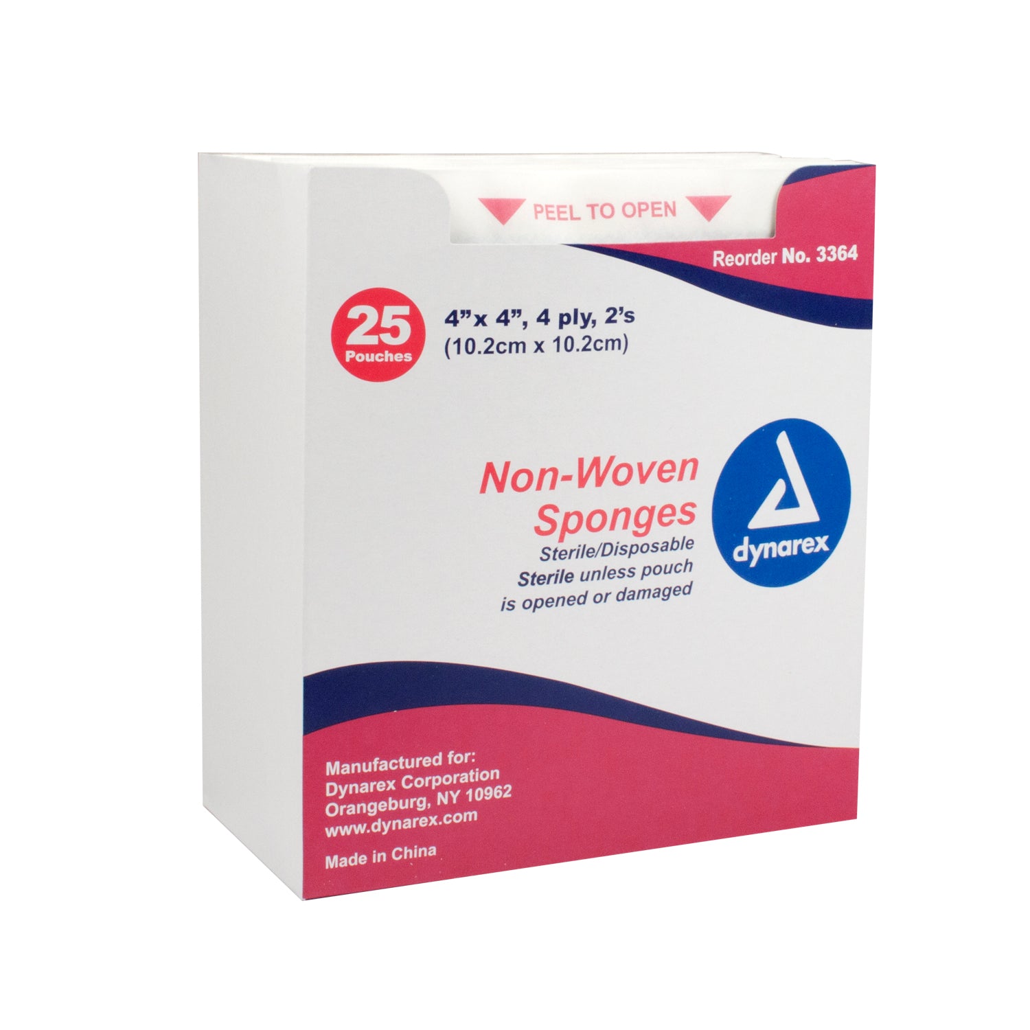 Dynarex 3364 Non-Woven Sponges - Box of 25 | Sterile Wound Dressing Pads for First Aid, Medical & Surgical Use | Ideal for Hospitals, Clinics & Home Care