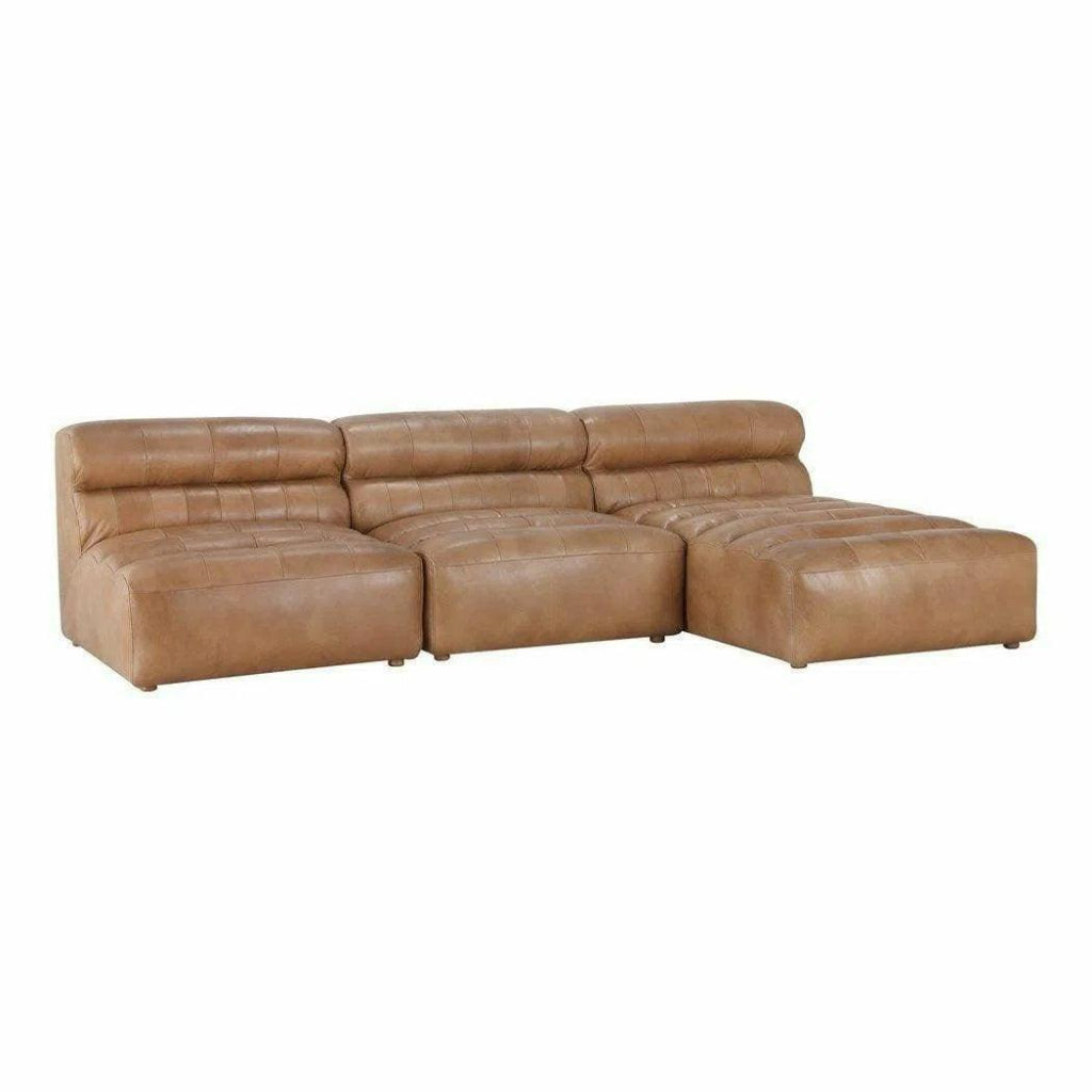 3PC Set Tan Leather Reversible Modular Sofa - Modern Sectional Couch for Living Room, Lounge & Office - Soft & Durable Faux Leather Sofa Set with Reversible Chaise