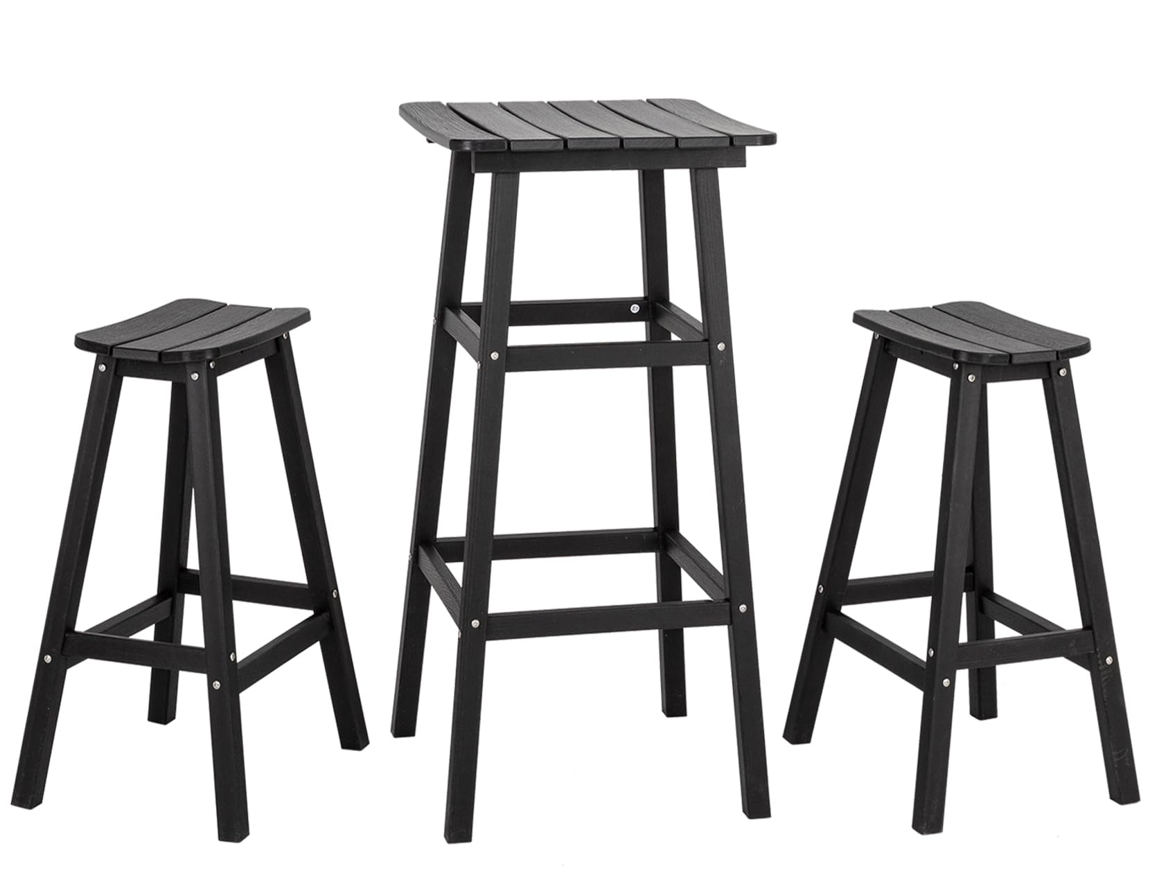 3-Piece Adirondack Outdoor Bar Table and Chairs Set - Round Bar Height Patio Furniture - Durable HDPE Bar Set for Balcony, Garden, Poolside (Black) - Perfect for Backyard BBQs, Outdoor Dining & Summer Entertaining