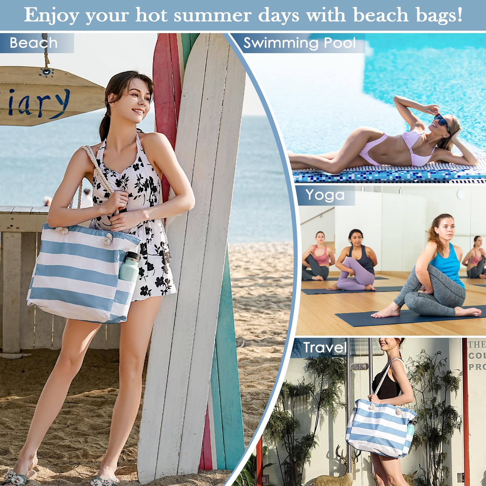 Waterproof Sandproof Large Beach Tote Bag for Women with Zipper - Perfect for Swimming, Pool, Travel & Outdoor Activities
