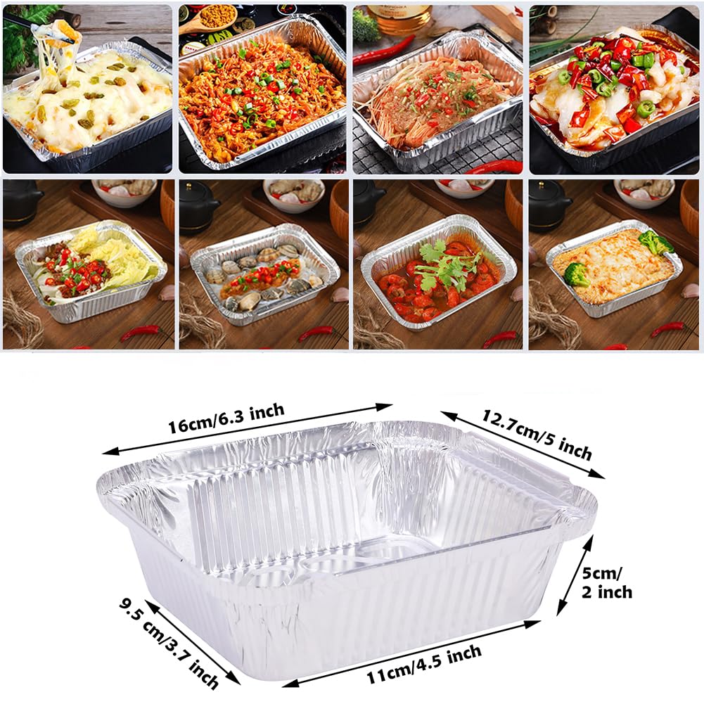 50 Pack Christmas Aluminum Pans with Lids - 6.5 x 5 Inch Disposable Food Containers for Baking, Roasting, Meal Prep, Storage | Perfect for Holiday Parties, BBQ, Thanksgiving & Christmas Dinner