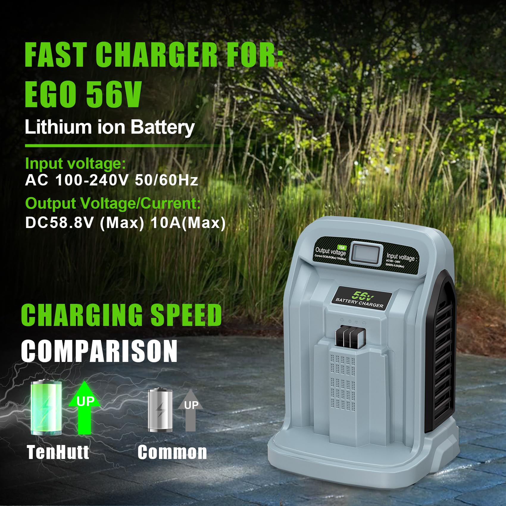10A Fast Charger Replacement for EGO CH5500 56V Battery Charger - Compatible with EGO 56V Power+ Lithium-ion Batteries BA2800/BA4200/BA1400/BA2240/BA1120/BA4480T - Perfect for Lawn Mowers, Leaf Blowers & Outdoor Power Tools