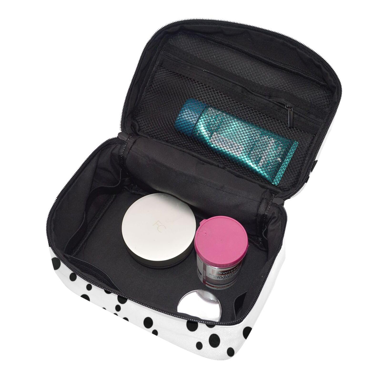 Large Black and White Polka Dot Cosmetic Bag - 9x6.5x6.2 Inch Travel Makeup Organizer for Women | Perfect for Travel, Gym, and Daily Essentials Storage