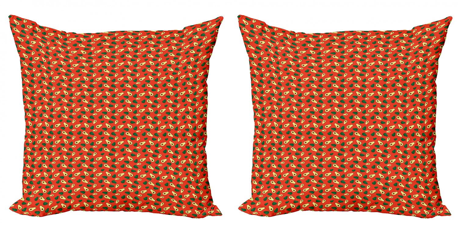 Ambesonne Avocado Decorative Pillow Covers Pack of 2 - 24 Inch Summer Fruit Themed Cushion Covers for Sofa, Bed & Living Room - Perfect for Home Decor, Gifts & Cozy Interior Styling