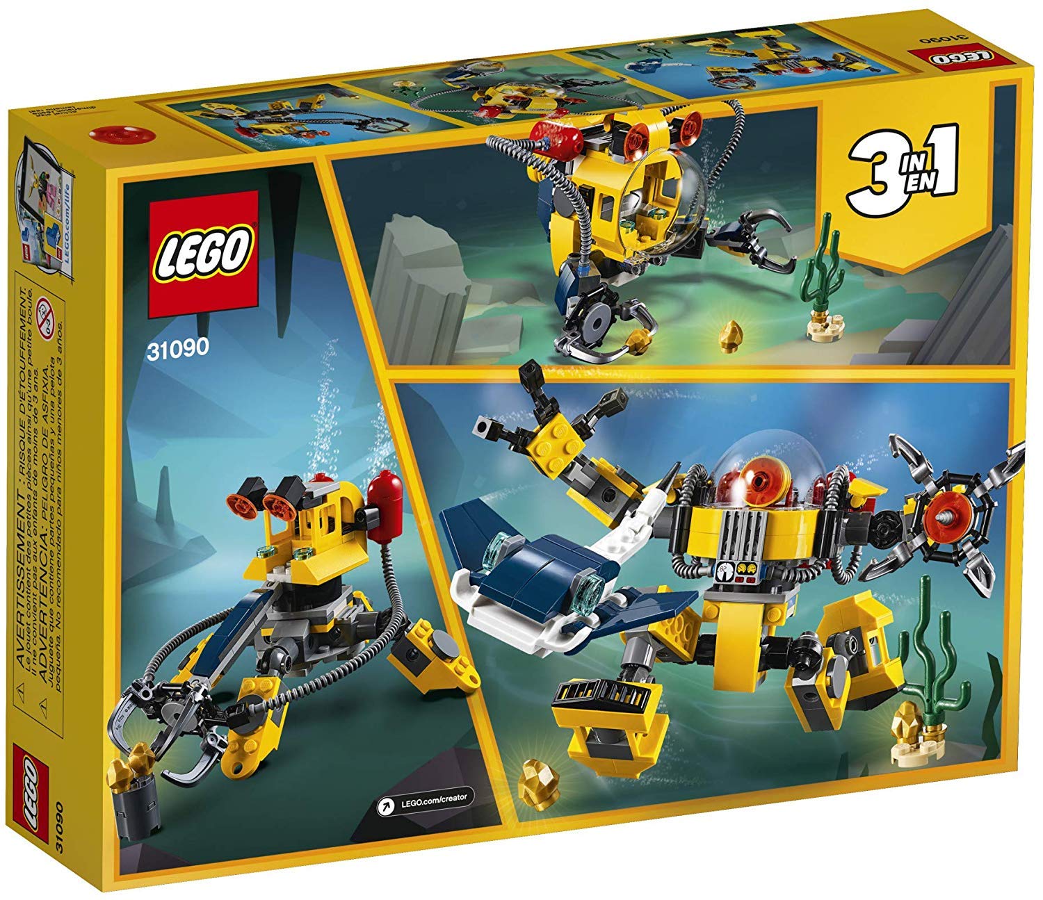 LEGO Creator 3-in-1 Underwater Robot Building Kit (31090) - 207 Pieces STEM Toy for Kids Ages 7+ | Build Robot, Submarine & Sea Creature | Creative Play & Ocean Exploration