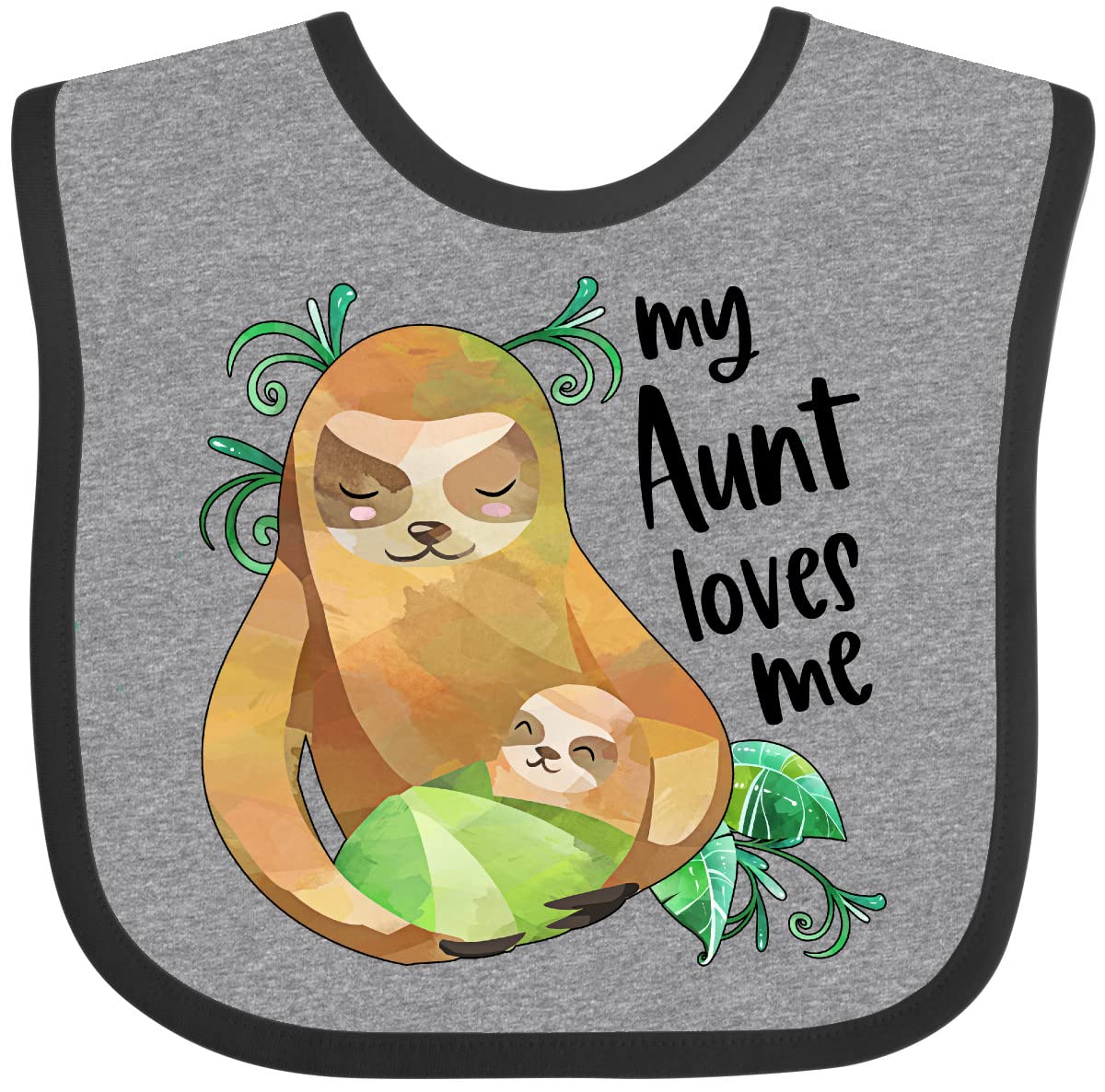 Inktastic My Aunt Loves Me Cute Sloth and Baby Bib - Soft Cotton Drool Bib for Infants & Toddlers - Perfect for Feeding, Teething, and Everyday Use