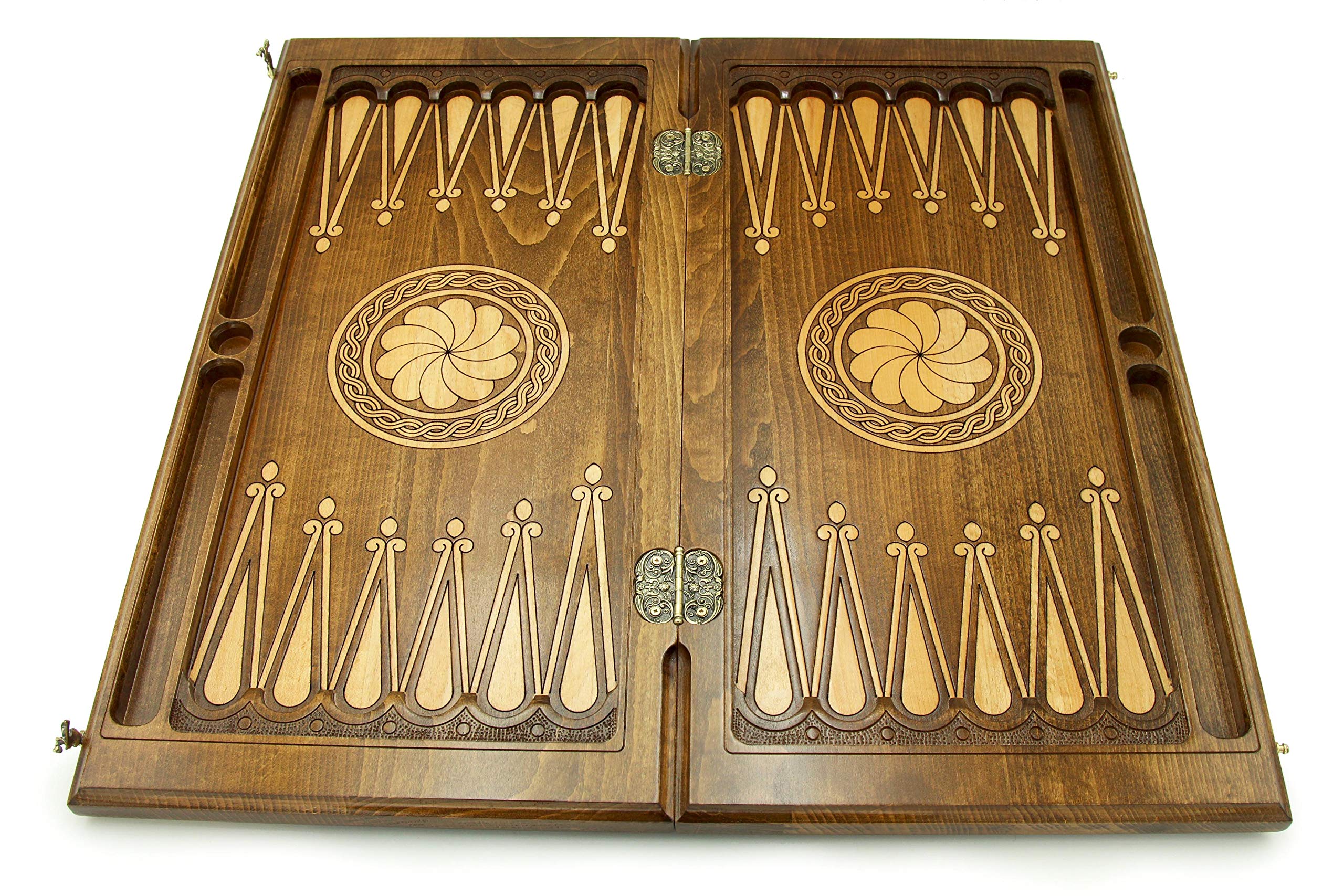 Premium Handmade Wooden Backgammon Set - Classic Nardi Nardy Board Game with Carved Chess & Checkers Pieces - Elegant Wood Table Game for Adults & Family Game Night - Perfect Gift for Game Lovers & Home Decor