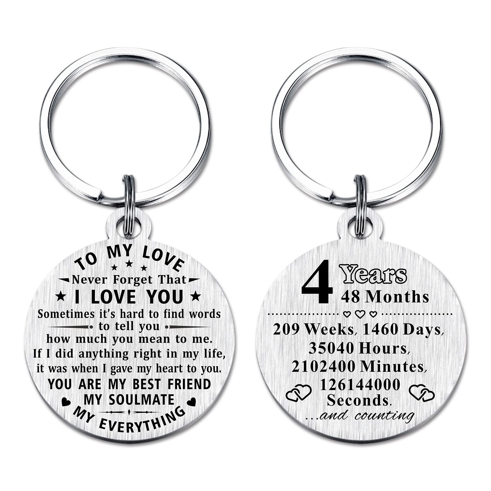 ABNTY 4th Wedding Anniversary Keychain Gift - Engraved Steel Keepsake for Men & Women - Perfect for Husband, Wife, Couples - Romantic Gift for 4 Year Anniversary Celebrations
